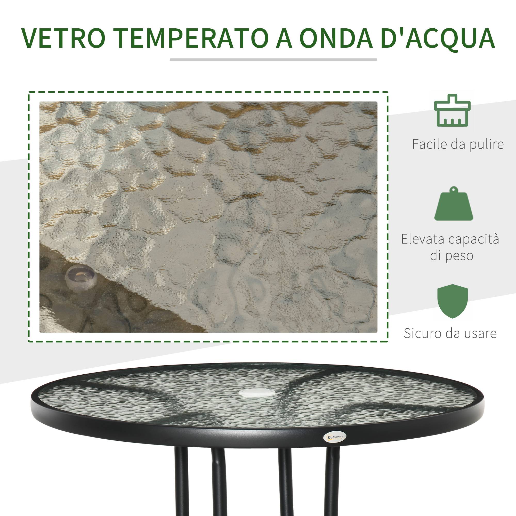 ComfortXL - Table de jardin ronde métal plateau en verre trempé avec trou pour parasol noir - ComfortXL Outdoor Living - Image 7