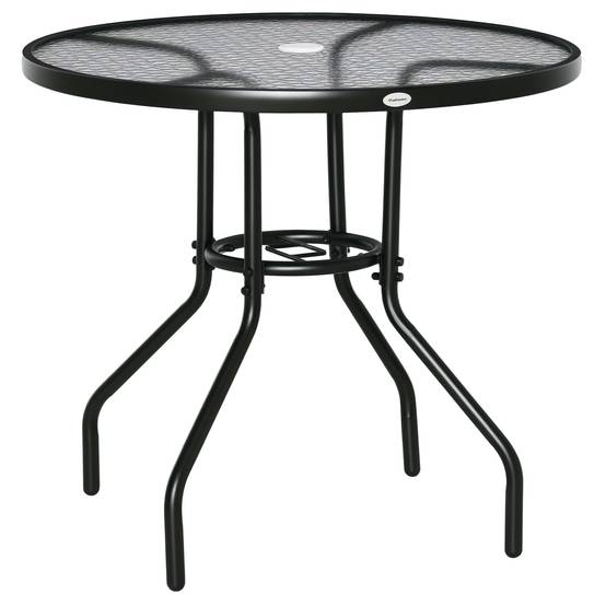 ComfortXL - Table de jardin ronde métal plateau en verre trempé avec trou pour parasol noir - ComfortXL Outdoor Living - Image 1