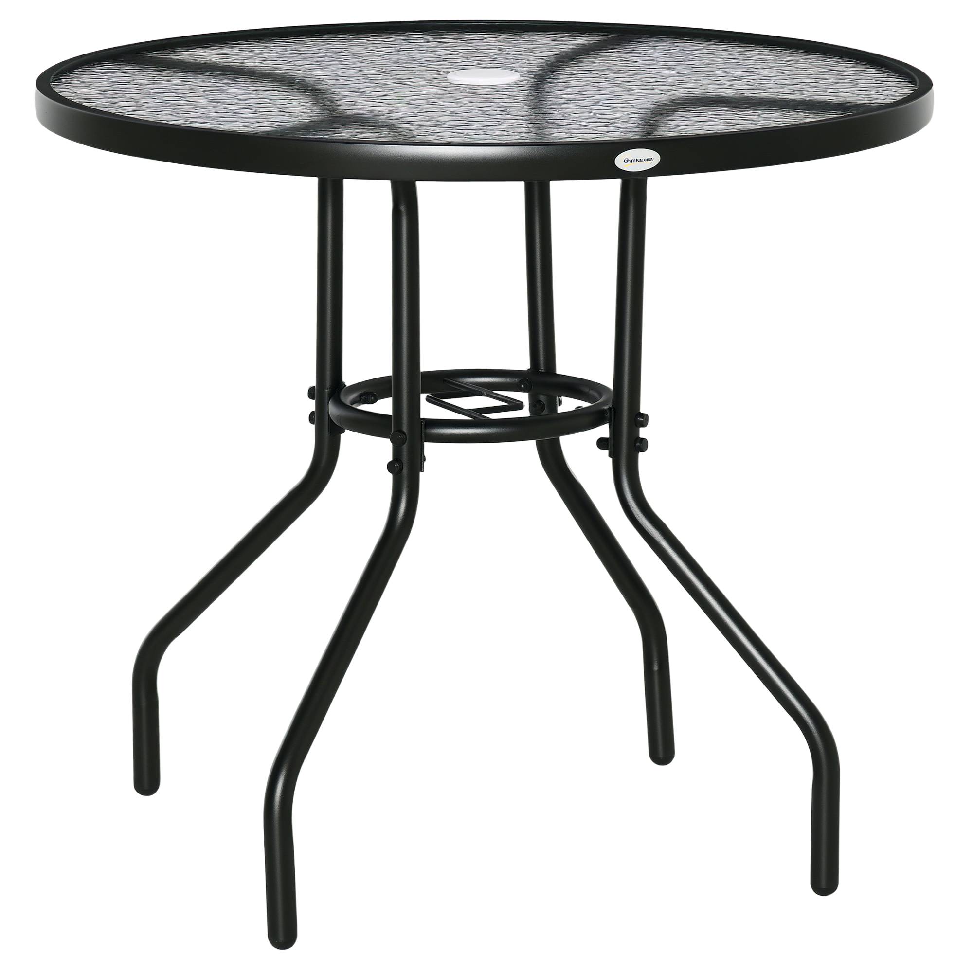 ComfortXL - Table de jardin ronde métal plateau en verre trempé avec trou pour parasol noir - ComfortXL Outdoor Living - Image 1