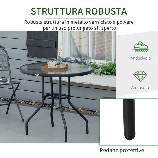 ComfortXL - Table de jardin ronde métal plateau en verre trempé avec trou pour parasol noir - ComfortXL Outdoor Living - Image 8