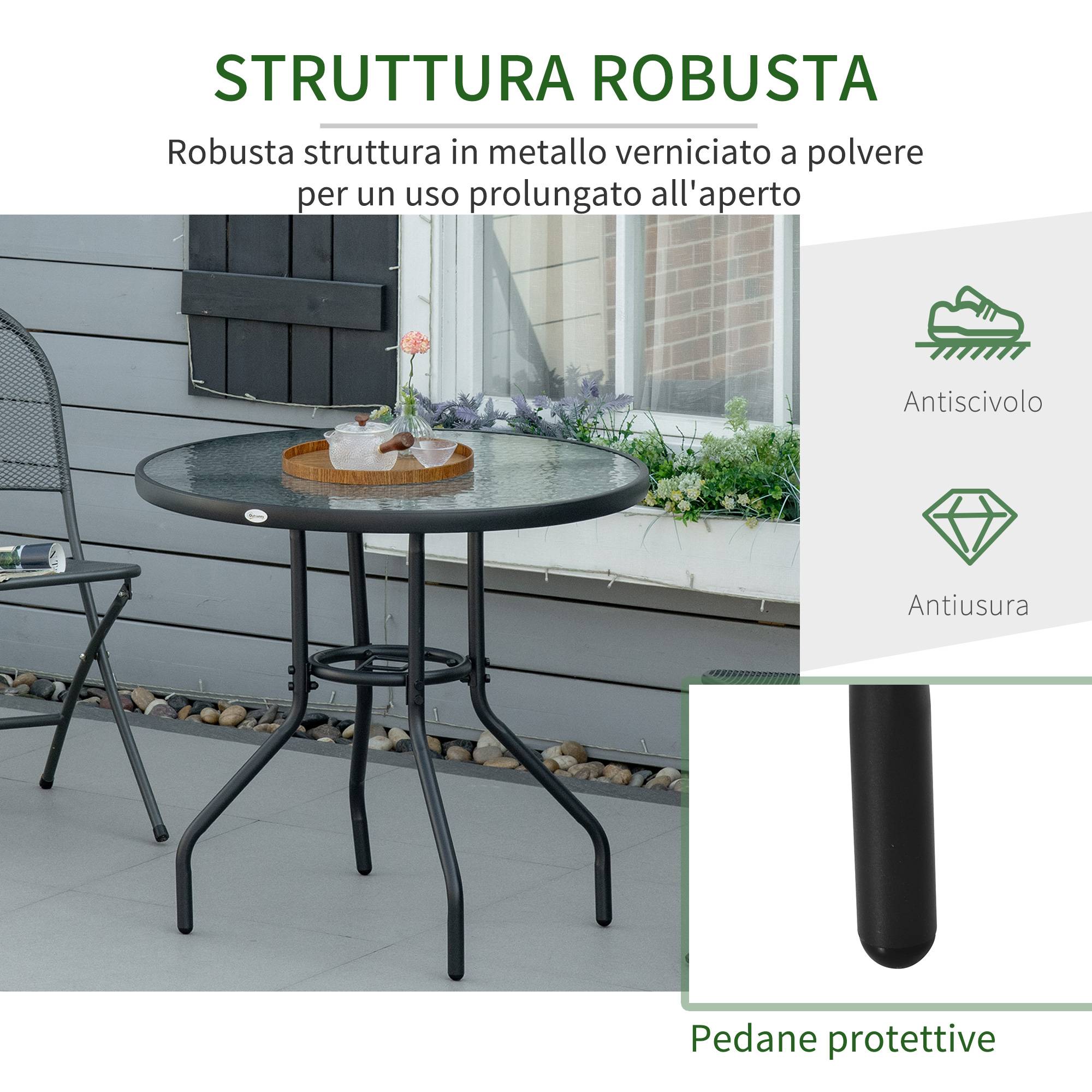 ComfortXL - Table de jardin ronde métal plateau en verre trempé avec trou pour parasol noir - ComfortXL Outdoor Living - Image 8
