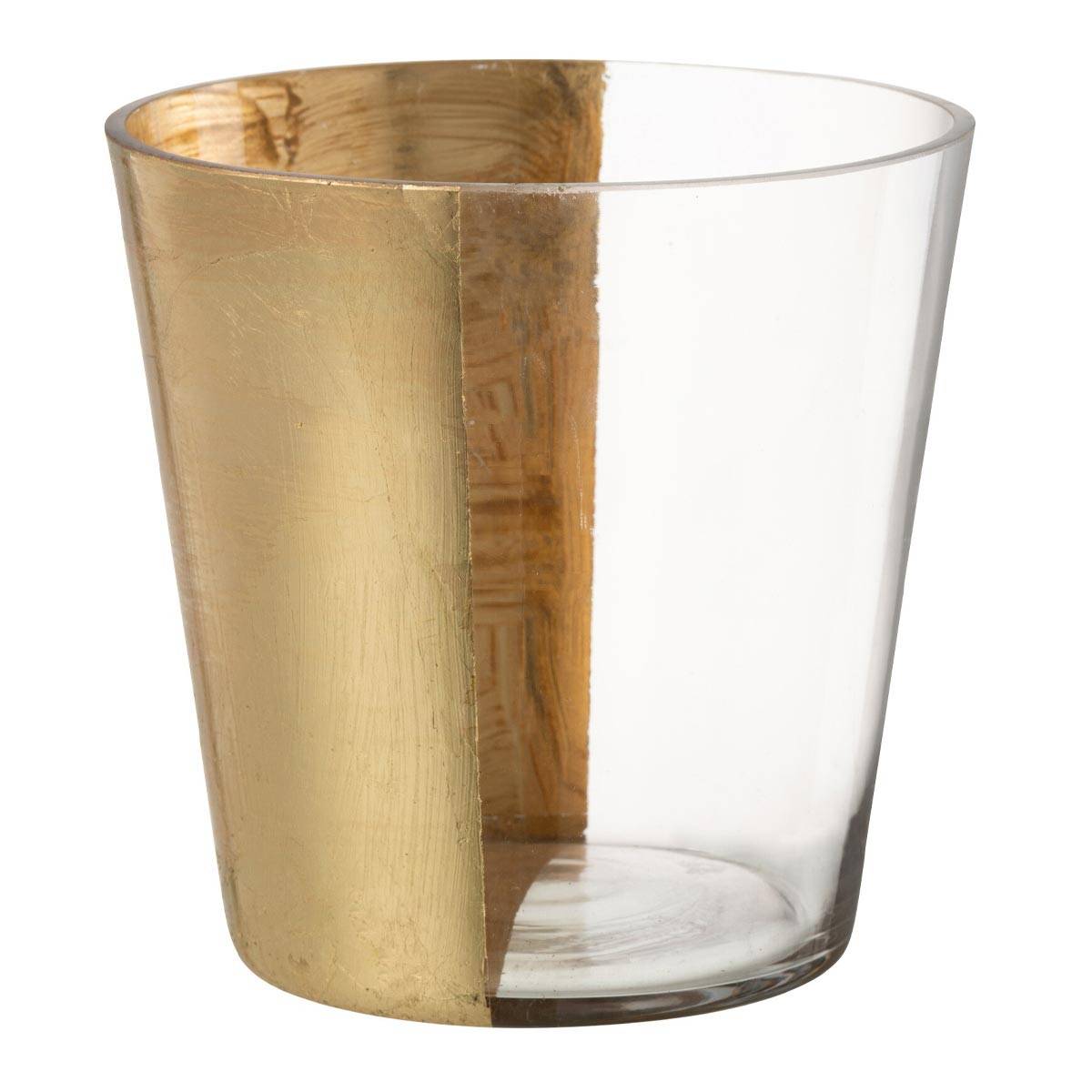 Photophore Design en Verre "Boe" 18cm Transparent & Or - Image 1