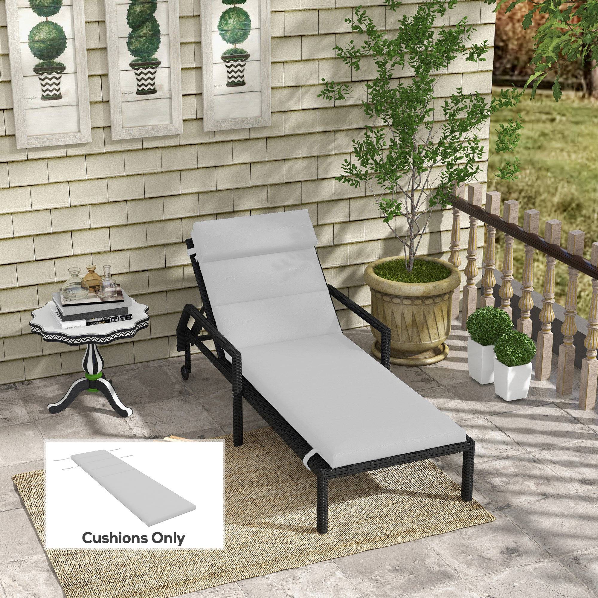 Outsunny - Coussin d'extérieur pour chaise Longue Rectangulaire avec appui-tête et liens - déperlant - 196 x 63 cm - gris clair - Outsunny - Image 6