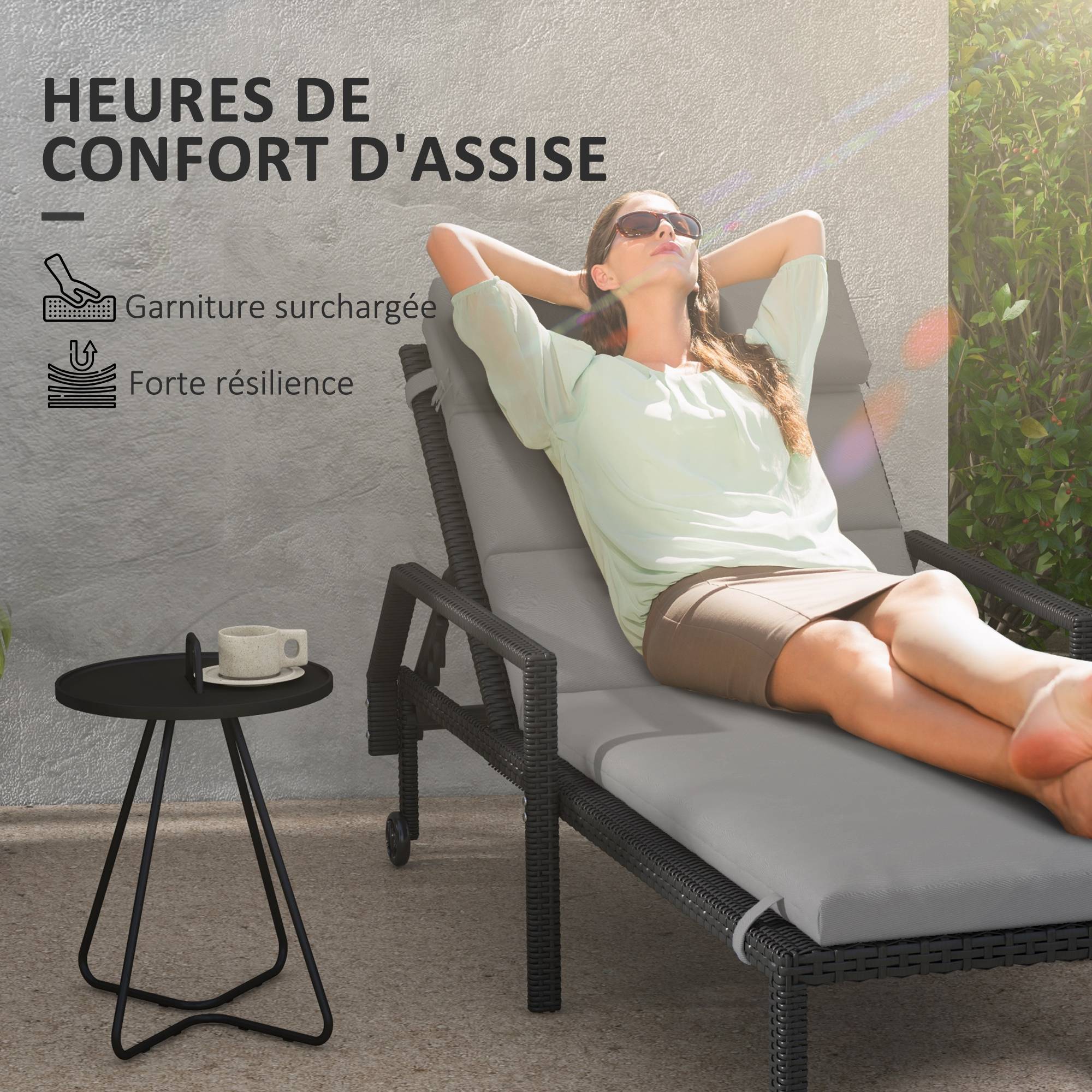 Outsunny - Coussin d'extérieur pour chaise Longue Rectangulaire avec appui-tête et liens - déperlant - 196 x 63 cm - gris clair - Outsunny - Image 7