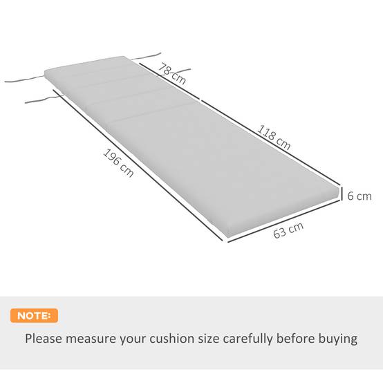 Outsunny - Coussin d'extérieur pour chaise Longue Rectangulaire avec appui-tête et liens - déperlant - 196 x 63 cm - gris clair - Outsunny - Image 3