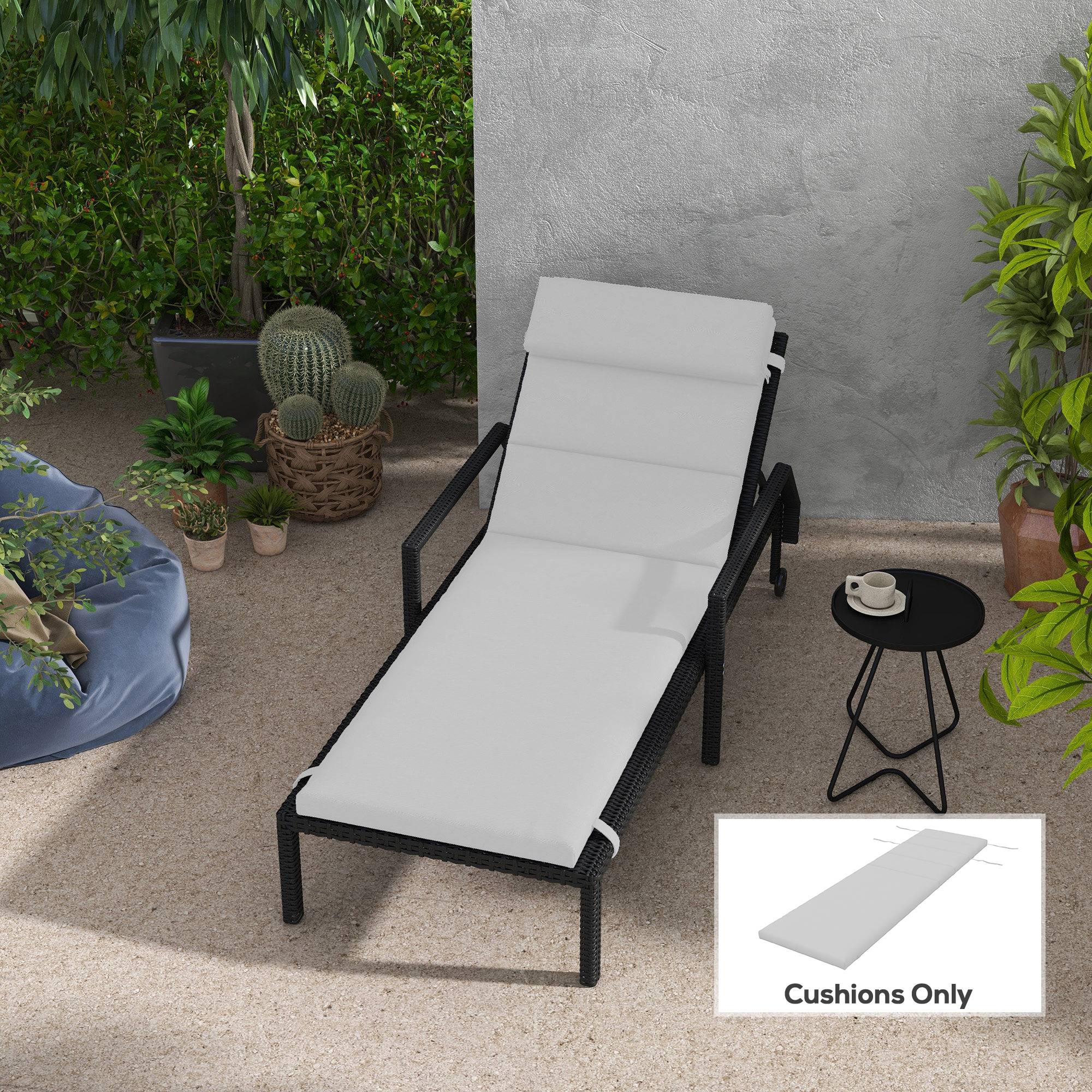 Outsunny - Coussin d'extérieur pour chaise Longue Rectangulaire avec appui-tête et liens - déperlant - 196 x 63 cm - gris clair - Outsunny - Image 2