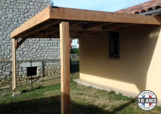 Cpbf Charpentes - Carport adossé toit plat 500cmx400cm, bois DOUGLAS Français (Charpente en bois-auvent-abri voiture) 20 m². Garantie 10 ans - Image 1