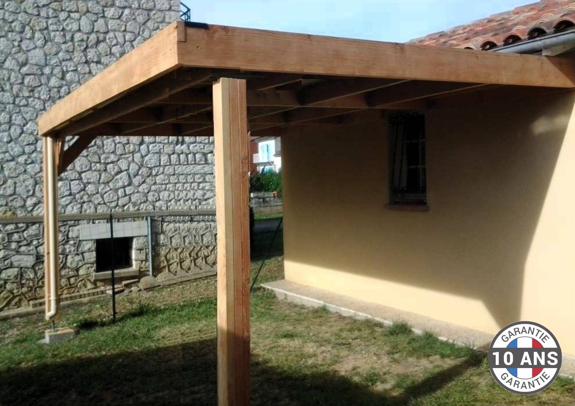 Cpbf Charpentes - Carport adossé toit plat 500cmx400cm, bois DOUGLAS Français (Charpente en bois-auvent-abri voiture) 20 m². Garantie 10 ans - Image 1