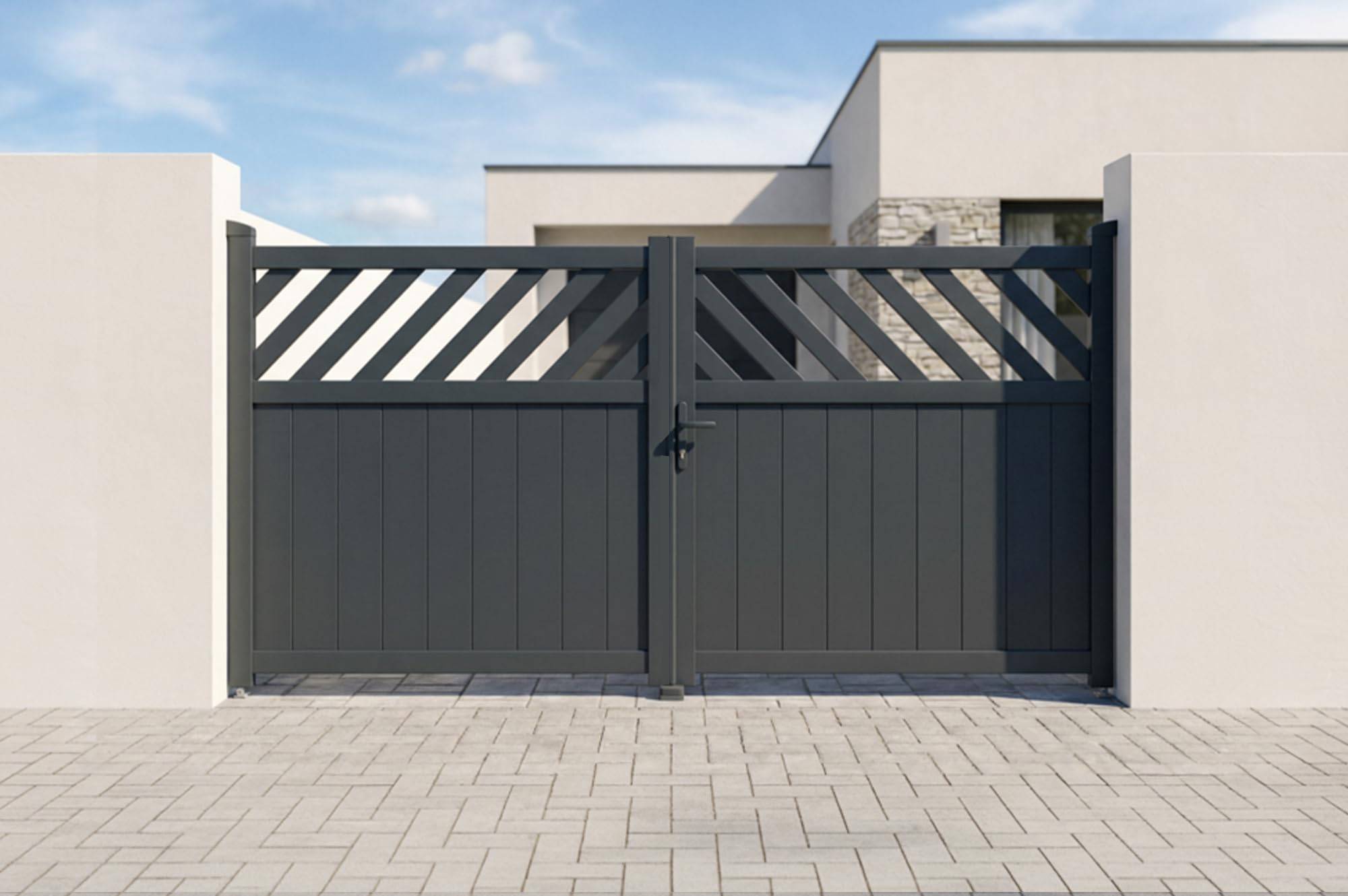 CASANOOV - Casanoov Portail battant 3m HELMIS H.140 cm aluminium gris + Motorisation de portail battant RANGER B150 - Image 1