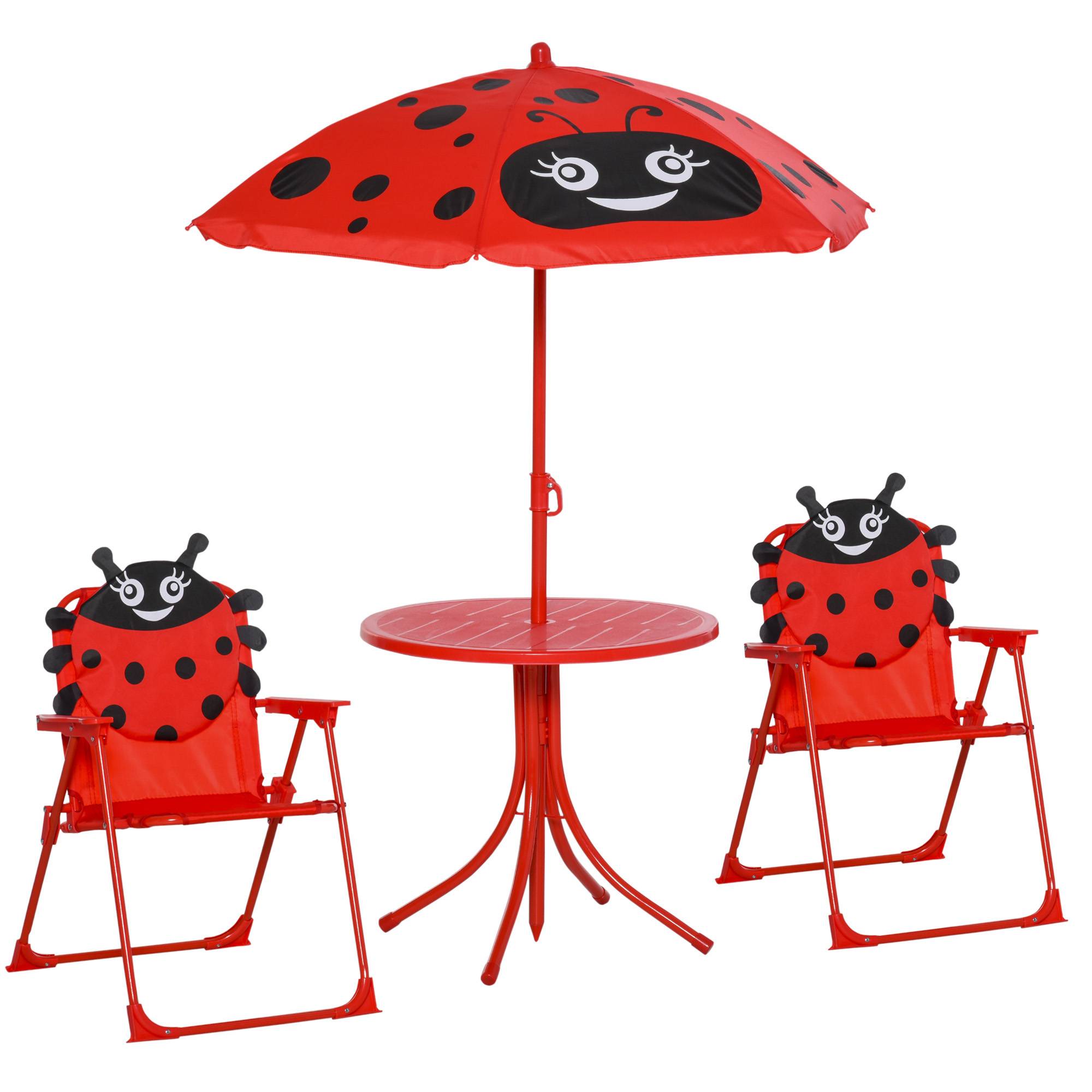 Maison Chic - Ensemble Salon de Jardin Enfant 4 pcs Design Coccinelle - Table Ronde + 2 chaises Pliables + Parasol - métal époxy Oxford Rouge - Image 1