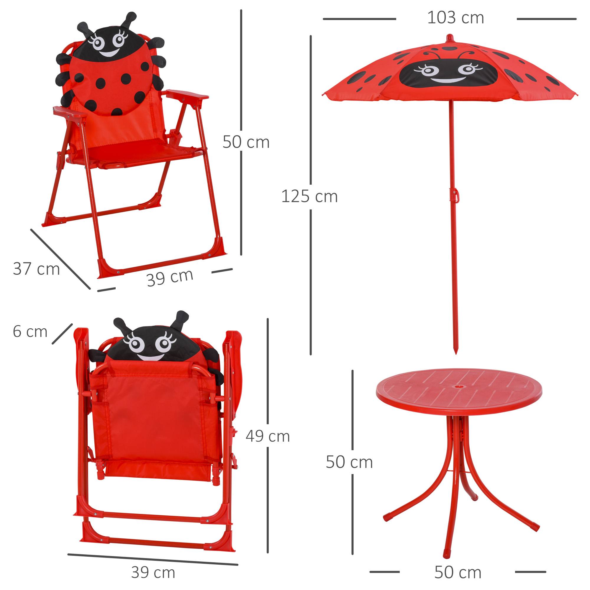 Maison Chic - Ensemble Salon de Jardin Enfant 4 pcs Design Coccinelle - Table Ronde + 2 chaises Pliables + Parasol - métal époxy Oxford Rouge - Image 5