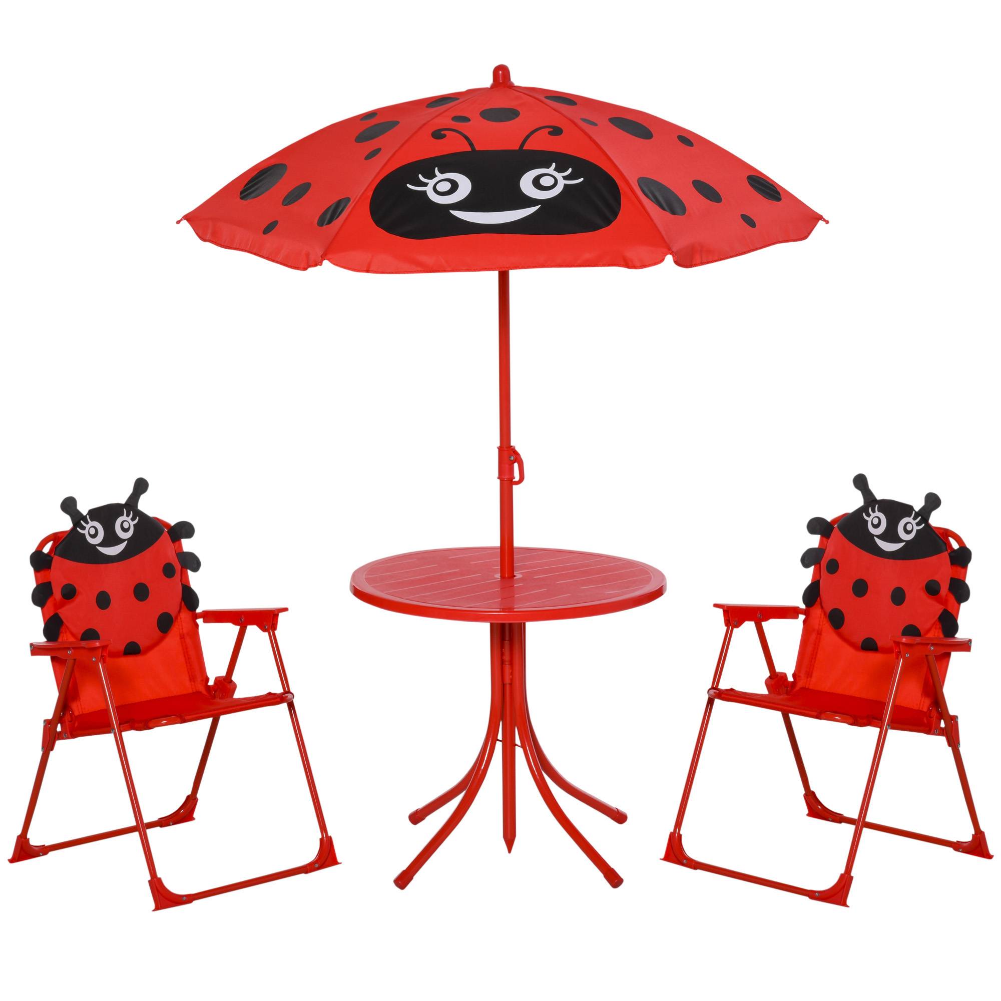 Maison Chic - Ensemble Salon de Jardin Enfant 4 pcs Design Coccinelle - Table Ronde + 2 chaises Pliables + Parasol - métal époxy Oxford Rouge - Image 3