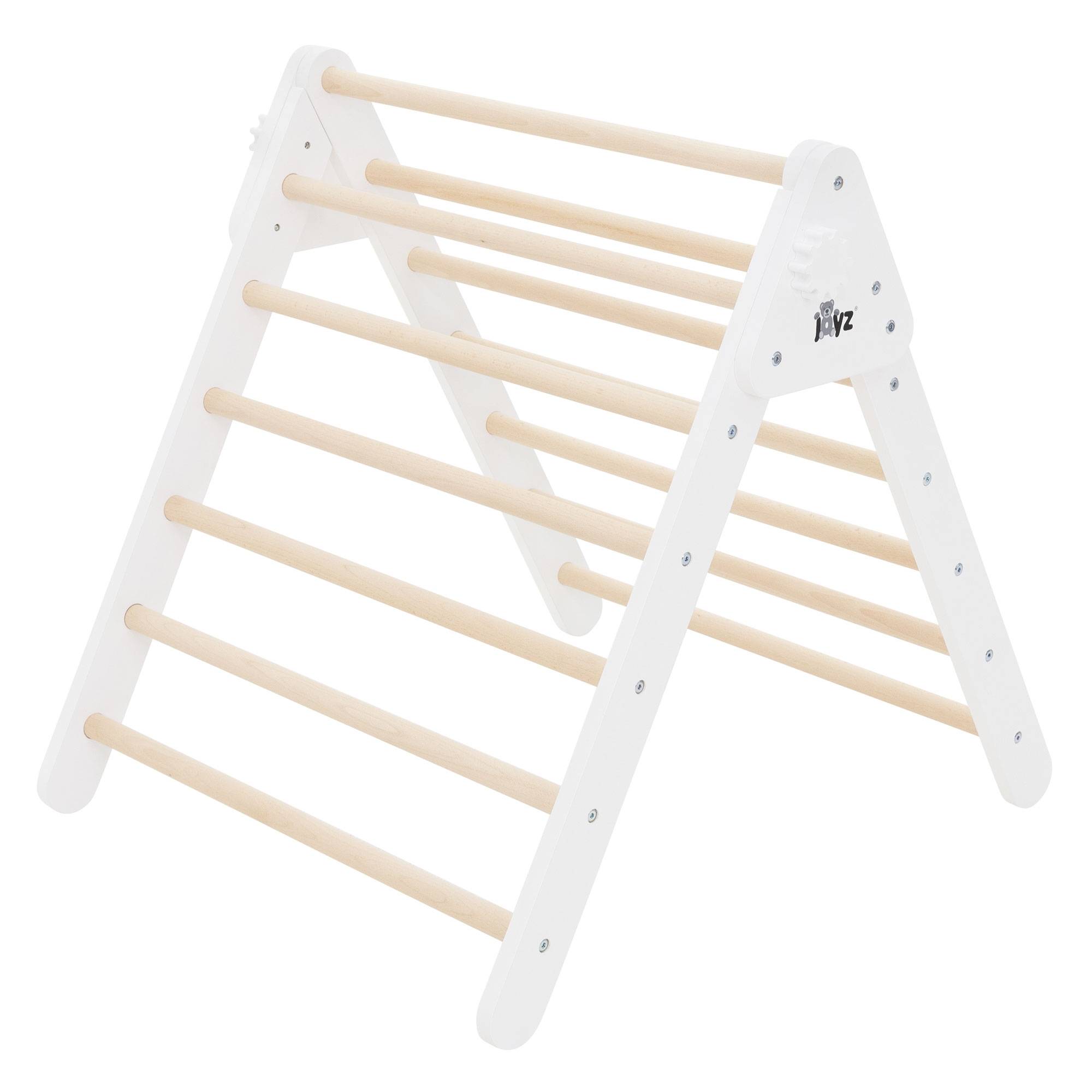 Triangle d'escalade pour enfants 73x72x60 cm en bois blanc/naturel polyvalent robuste avec coins arrondis usage en intérieur à partir de 12 mois