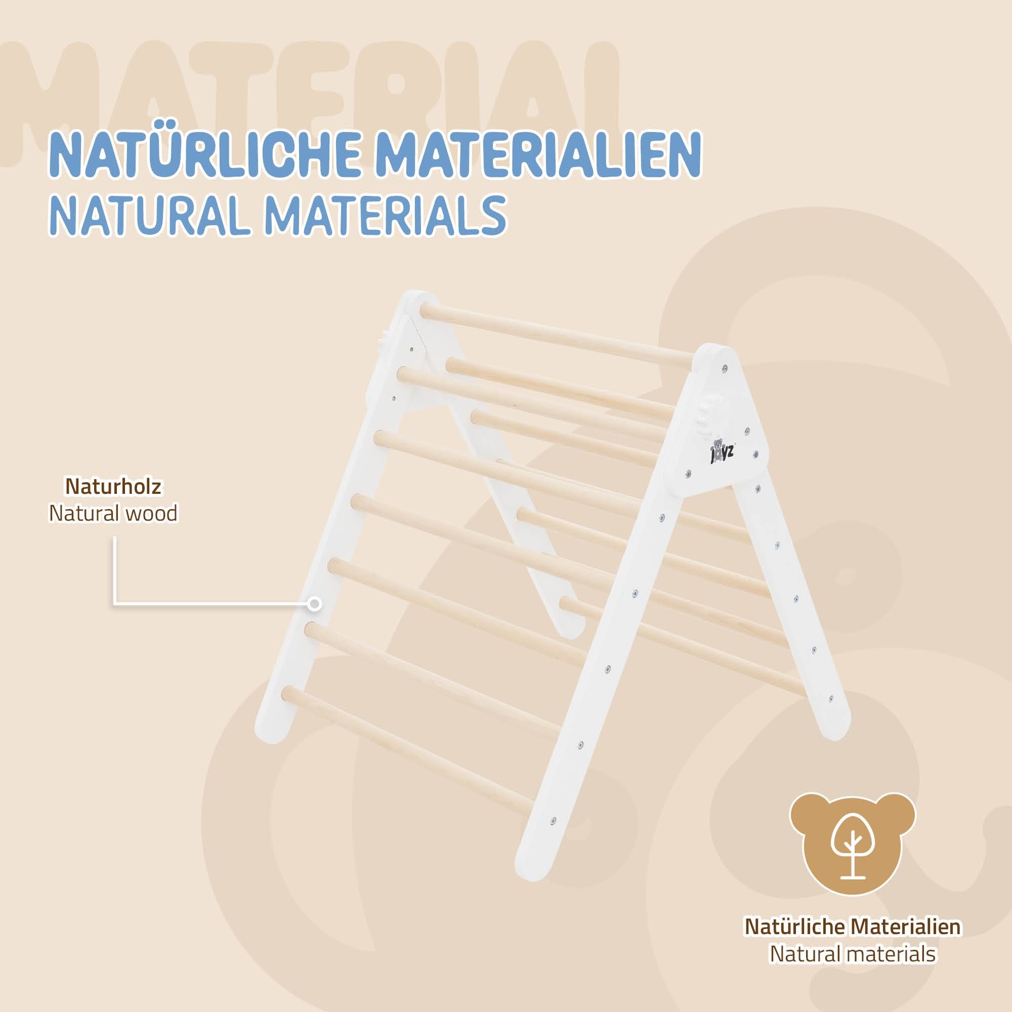 Triangle d'escalade pour enfants 73x72x60 cm en bois blanc/naturel polyvalent robuste avec coins arrondis usage en intérieur à partir de 12 mois - Image 5