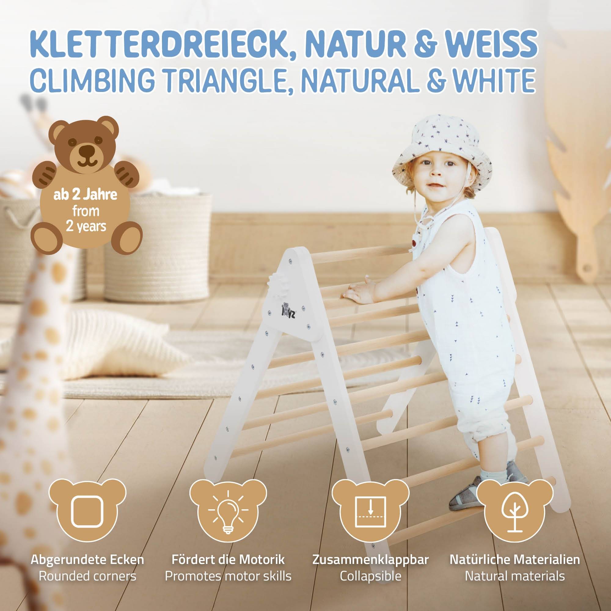 Triangle d'escalade pour enfants 73x72x60 cm en bois blanc/naturel polyvalent robuste avec coins arrondis usage en intérieur à partir de 12 mois - Image 2