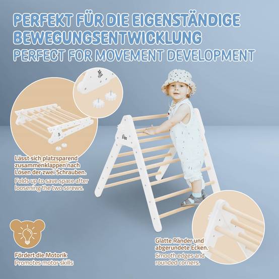 Triangle d'escalade pour enfants 73x72x60 cm en bois blanc/naturel polyvalent robuste avec coins arrondis usage en intérieur à partir de 12 mois - Image 3