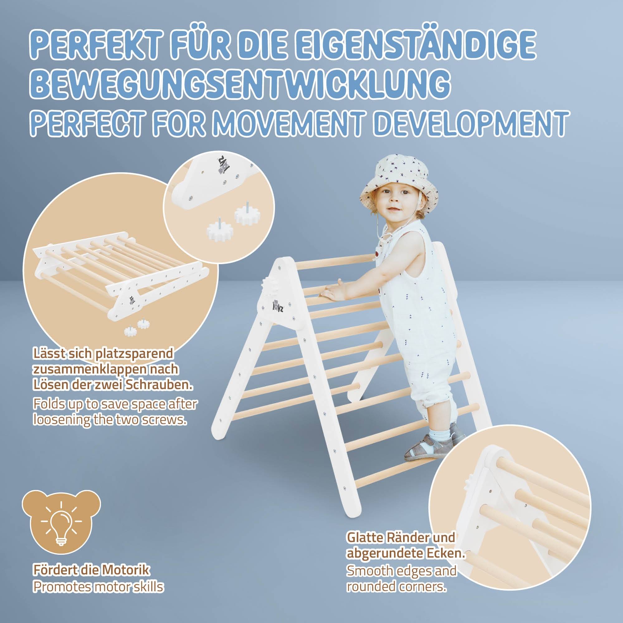 Triangle d'escalade pour enfants 73x72x60 cm en bois blanc/naturel polyvalent robuste avec coins arrondis usage en intérieur à partir de 12 mois - Image 3
