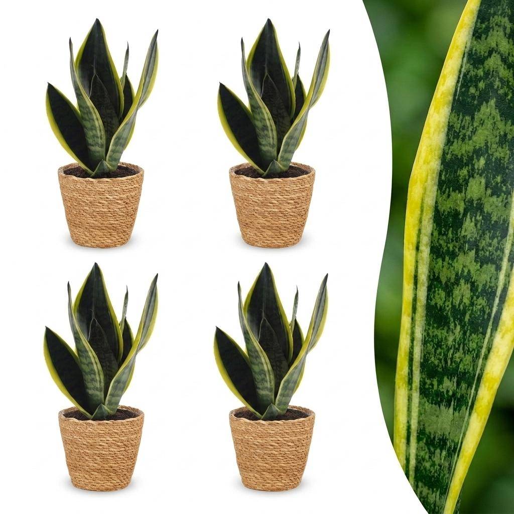 Sansevieria Futura Superba - Langue de belle-mère - Pot de 12cm - 4 plantes - Panier - Plantes d'intérieur - Image 1