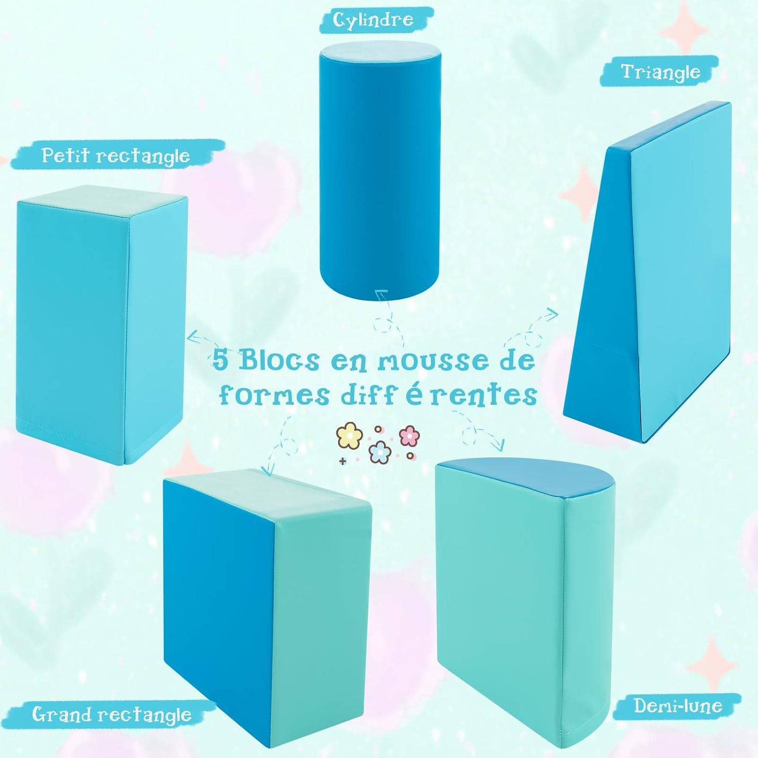 Costway - 5PCS Parcours Motricité Bébé en Mousse avec Housse en PU, Module Motricité Bébé, Jouets Éducatifs pour Enfants d'Âge Préscolaire… - Image 4