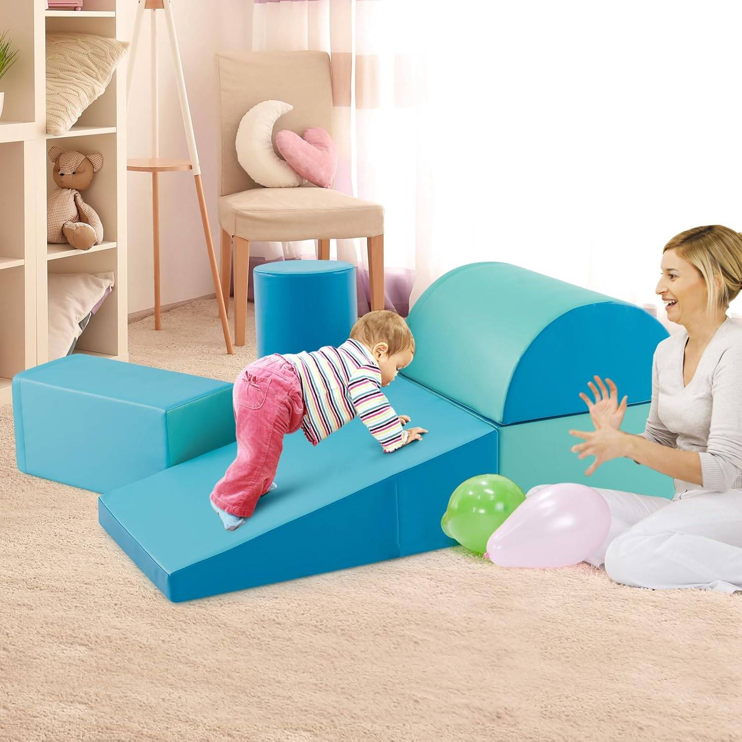 Costway - 5PCS Parcours Motricité Bébé en Mousse avec Housse en PU, Module Motricité Bébé, Jouets Éducatifs pour Enfants d'Âge Préscolaire… - Image 8