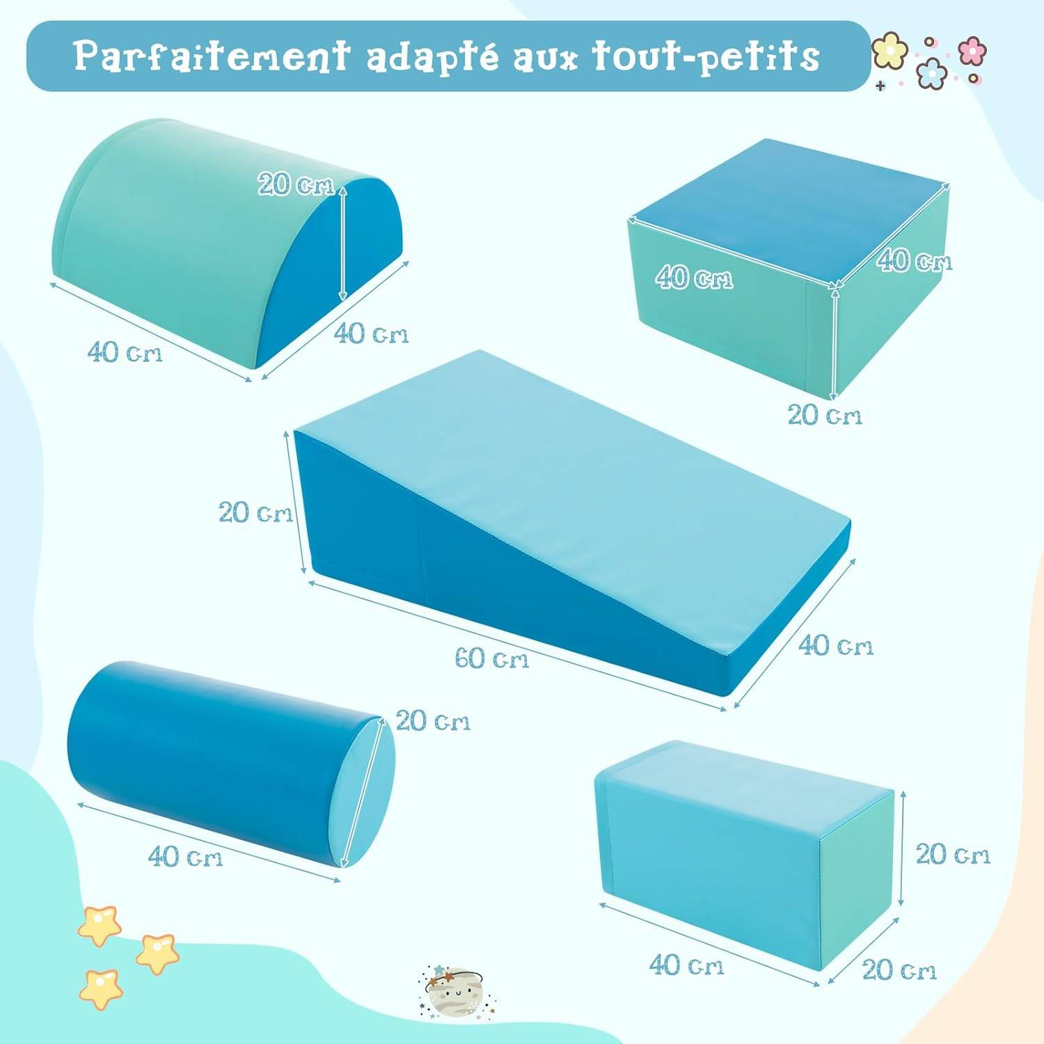 Costway - 5PCS Parcours Motricité Bébé en Mousse avec Housse en PU, Module Motricité Bébé, Jouets Éducatifs pour Enfants d'Âge Préscolaire… - Image 5