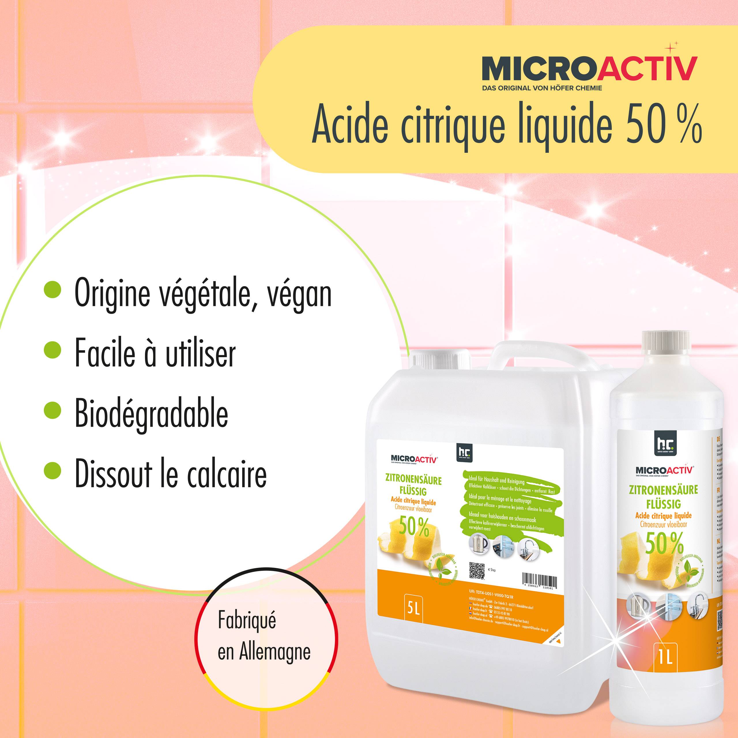 Acide Citrique Liquide 50% Microactiv® détartrant en bidon de 5 L x 4 - Image 3