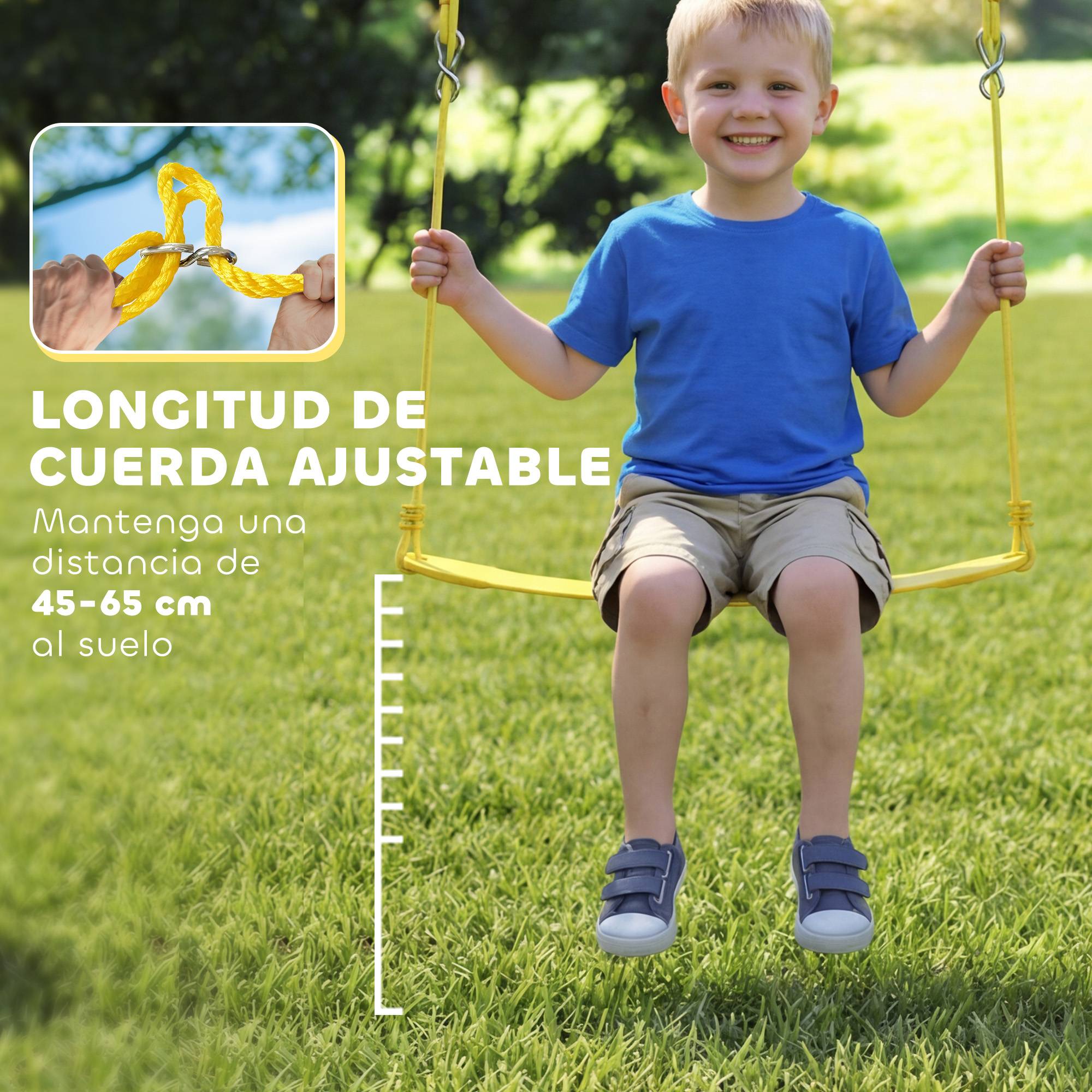 Balançoire pour bébé avec cordes réglables, structure en acier, capacité de charge de 150 kg, pour 3 enfants de 3 à 8 ans, multicolore - Image 7