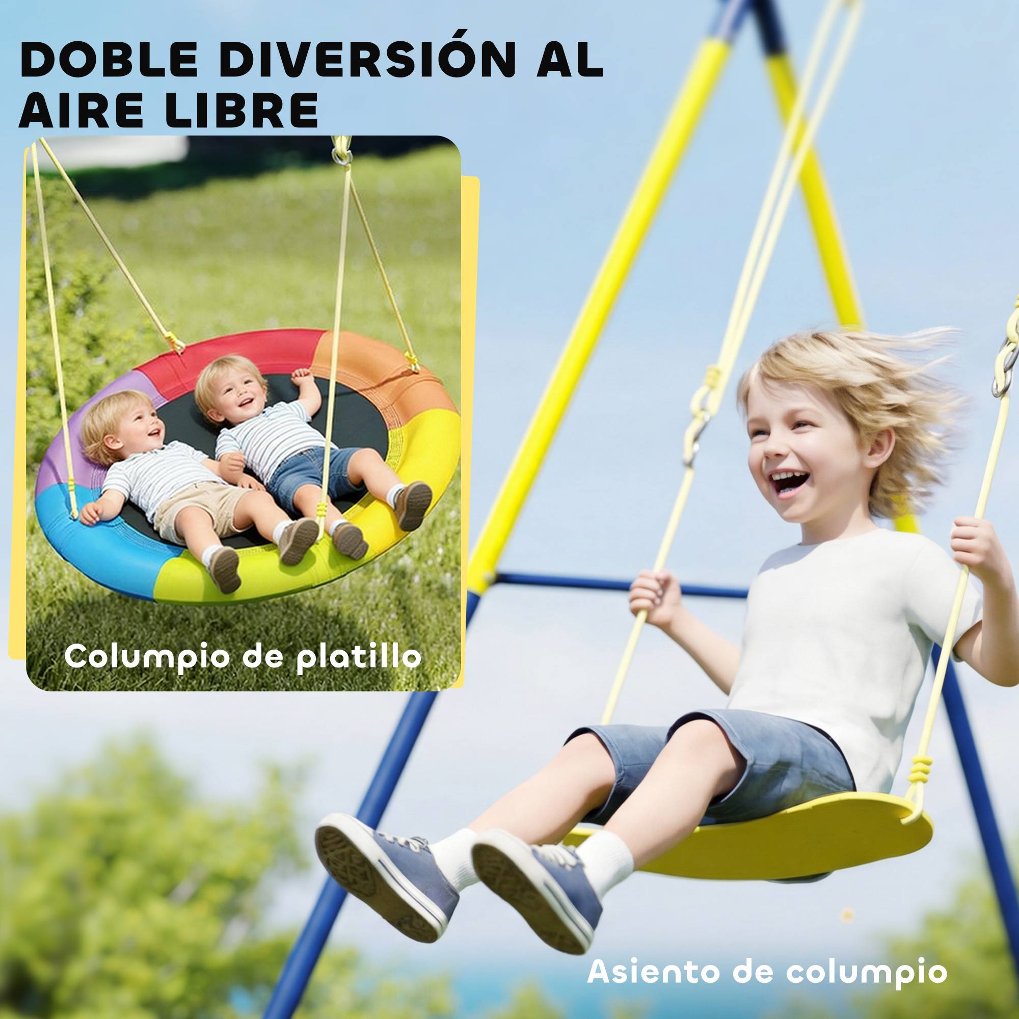 Balançoire pour bébé avec cordes réglables, structure en acier, capacité de charge de 150 kg, pour 3 enfants de 3 à 8 ans, multicolore - Image 5