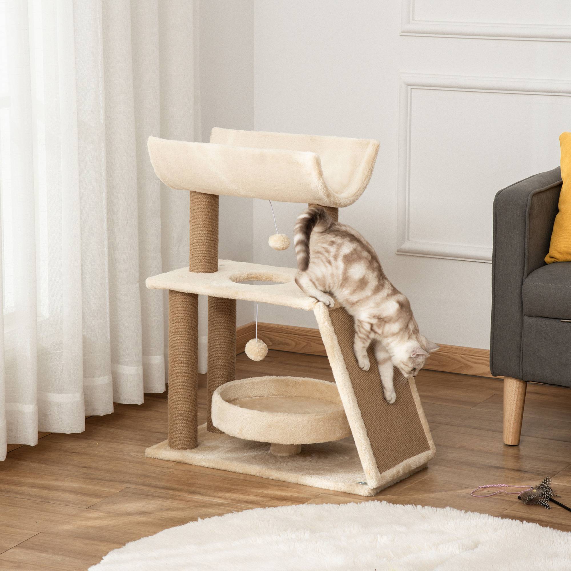 Arbre à chats design cosy chic multi-équipements centre d'activités griffoirs grattoir plateformes brun clair - Image 3