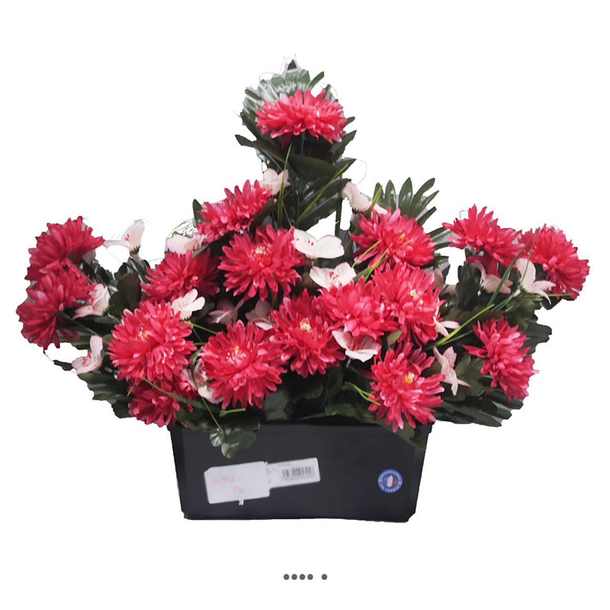 Artificielles - Devant de tombe fleurs artificielles cimetière chrysanthèmes et alstroemerias Rose fushia - couleur: Rose fushia 730 - Image 2