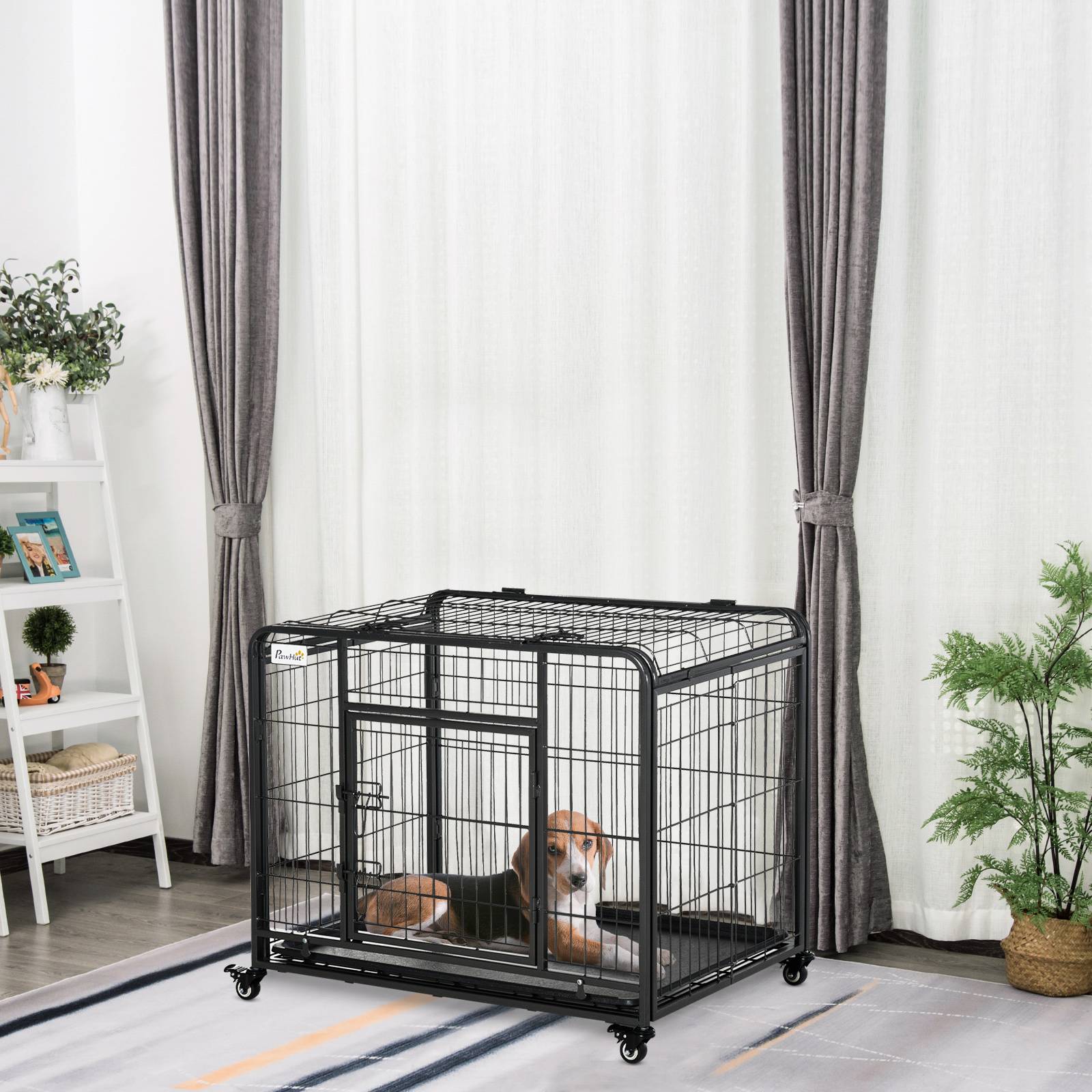 Sans Marque - Cage pour chien pliable cage de transport sur roulettes 2 portes verrouillables plateau amovible dim. 94L x 58l x 69,5H cm métal gris noir - Image 3