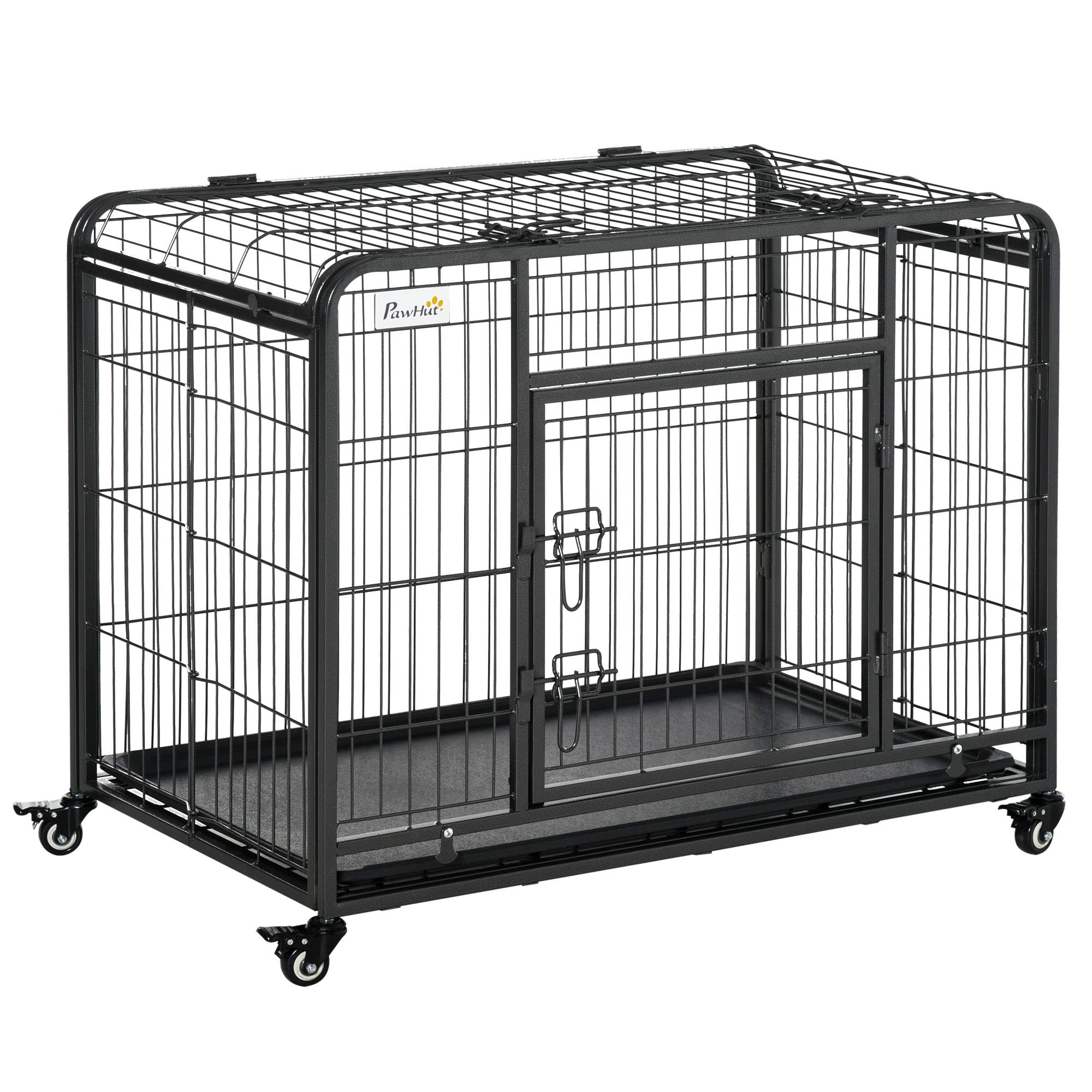 Sans Marque - Cage pour chien pliable cage de transport sur roulettes 2 portes verrouillables plateau amovible dim. 94L x 58l x 69,5H cm métal gris noir - Image 2