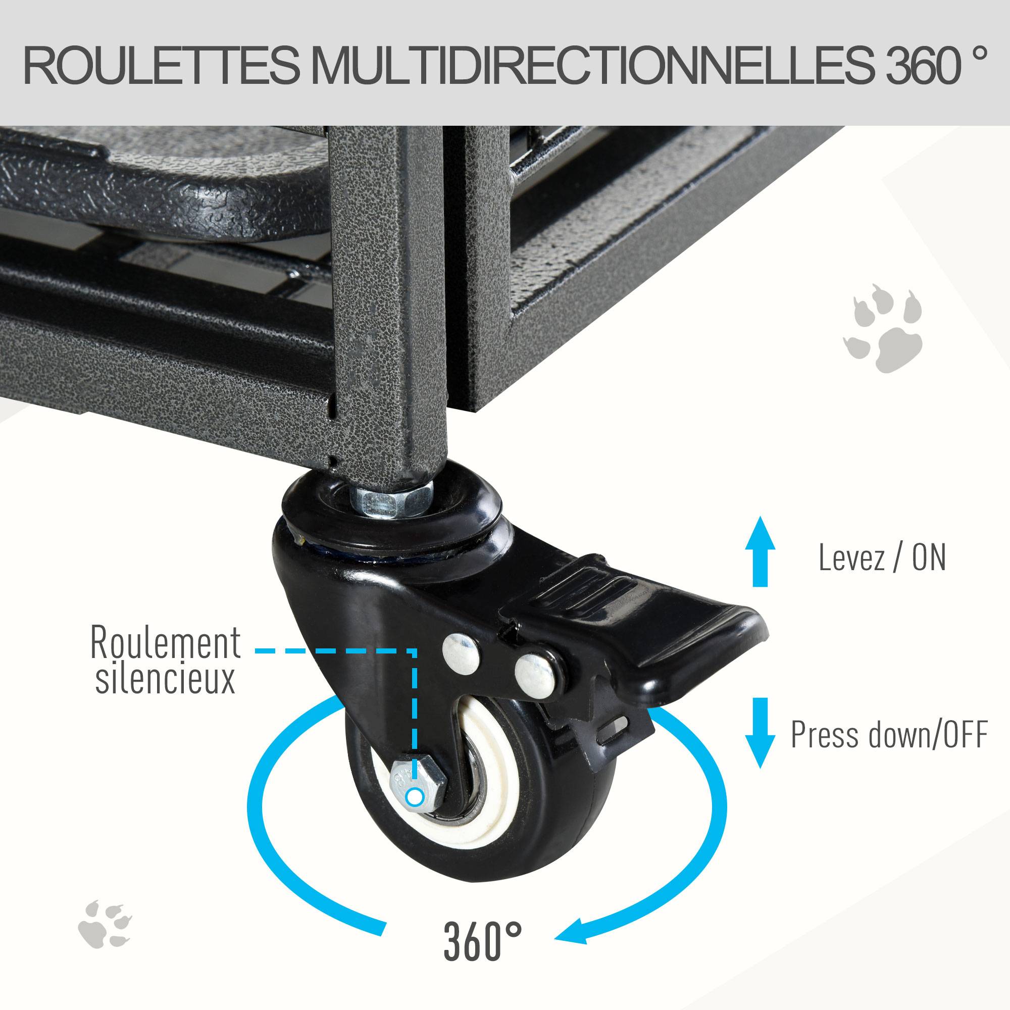Sans Marque - Cage pour chien pliable cage de transport sur roulettes 2 portes verrouillables plateau amovible dim. 94L x 58l x 69,5H cm métal gris noir - Image 7