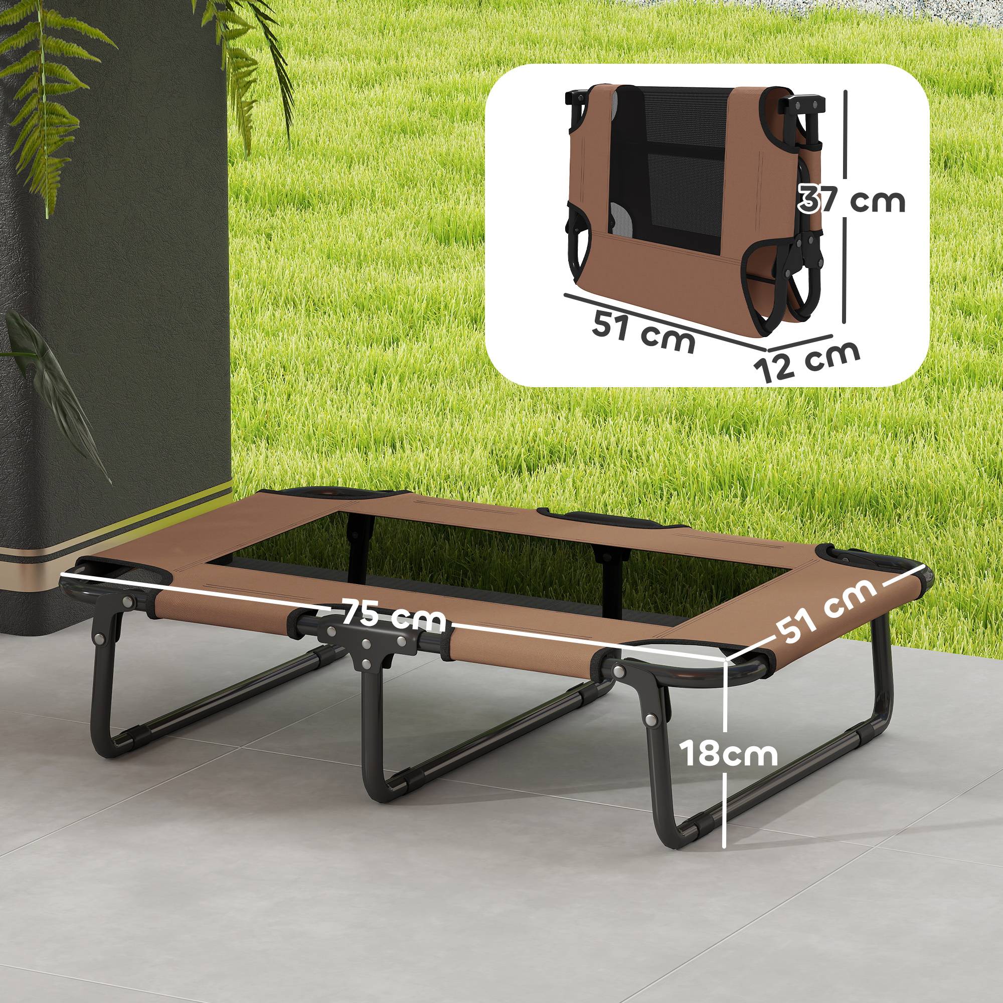 ComfortXL - Lit surélevé pour chien acier et polyester marron 75 x 51 x 18 cm pliable intérieur extérieur maille respirante - Image 3