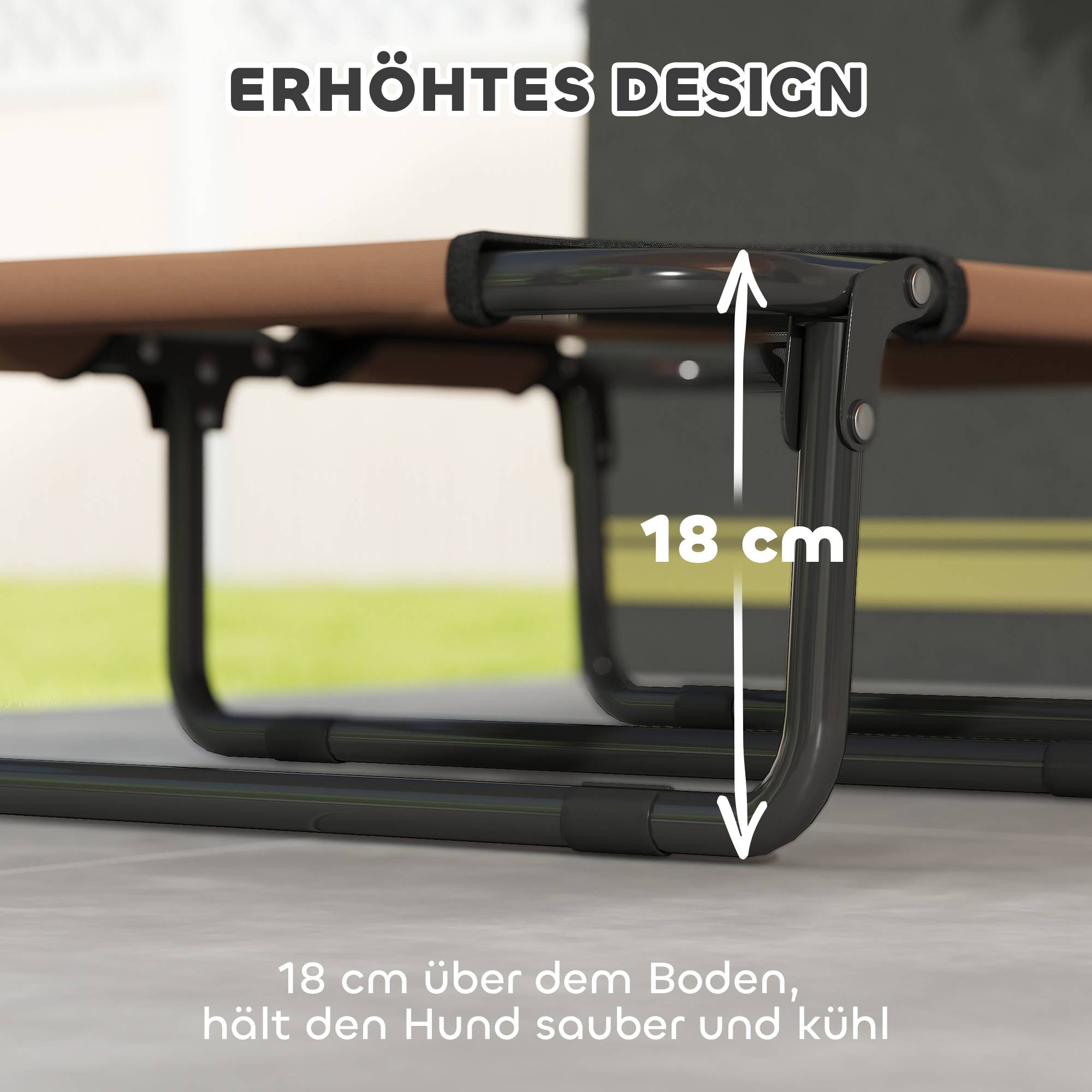 ComfortXL - Lit surélevé pour chien acier et polyester marron 75 x 51 x 18 cm pliable intérieur extérieur maille respirante - Image 4