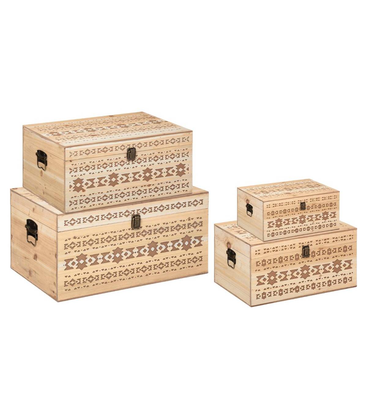 Set de 4 Malles de rangement en Bois Sculpté - Image 1