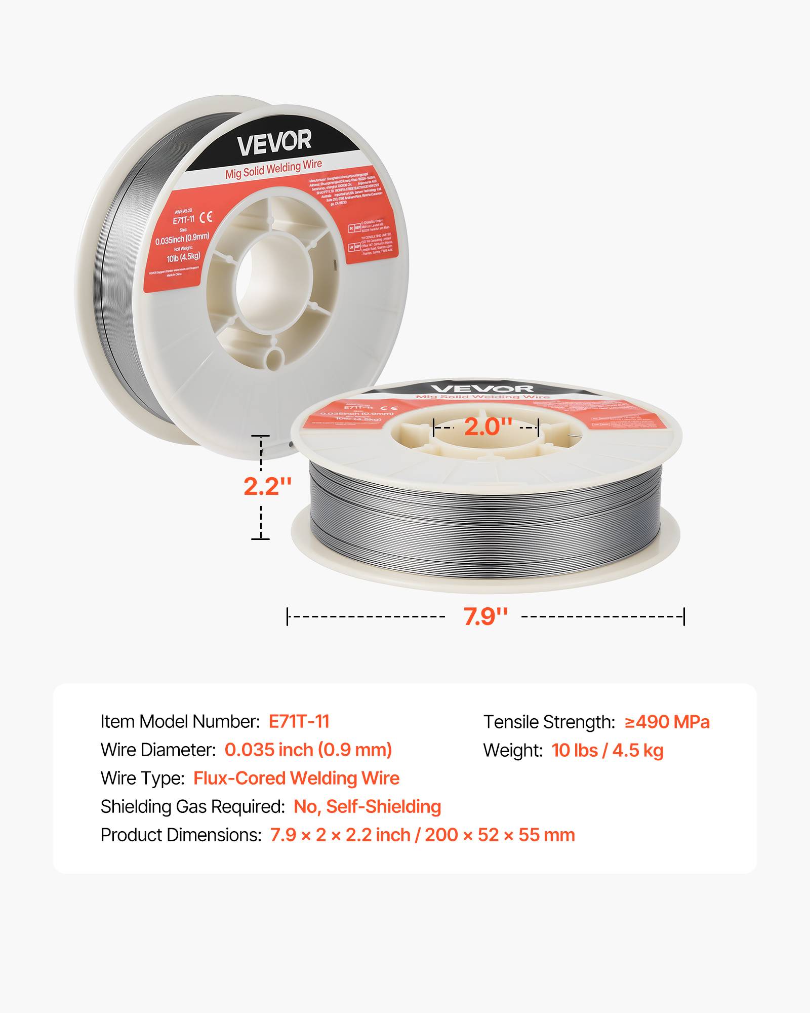 Vevor - VEVOR Fil fourré sans gaz 0,9 mm 4,5 kg - E71T-11, bobine robuste, faible projection, soudage toutes positions, acier doux. - Image 6