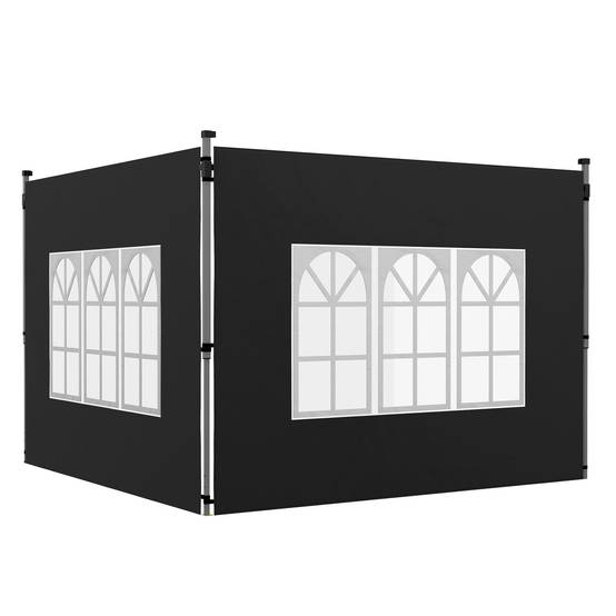 Outsunny - Lot 2 parois latérales pour tonnelle 3x3m/3x4m avec fenêtre tissu oxford 295x195cm noir - Outsunny - Image 1