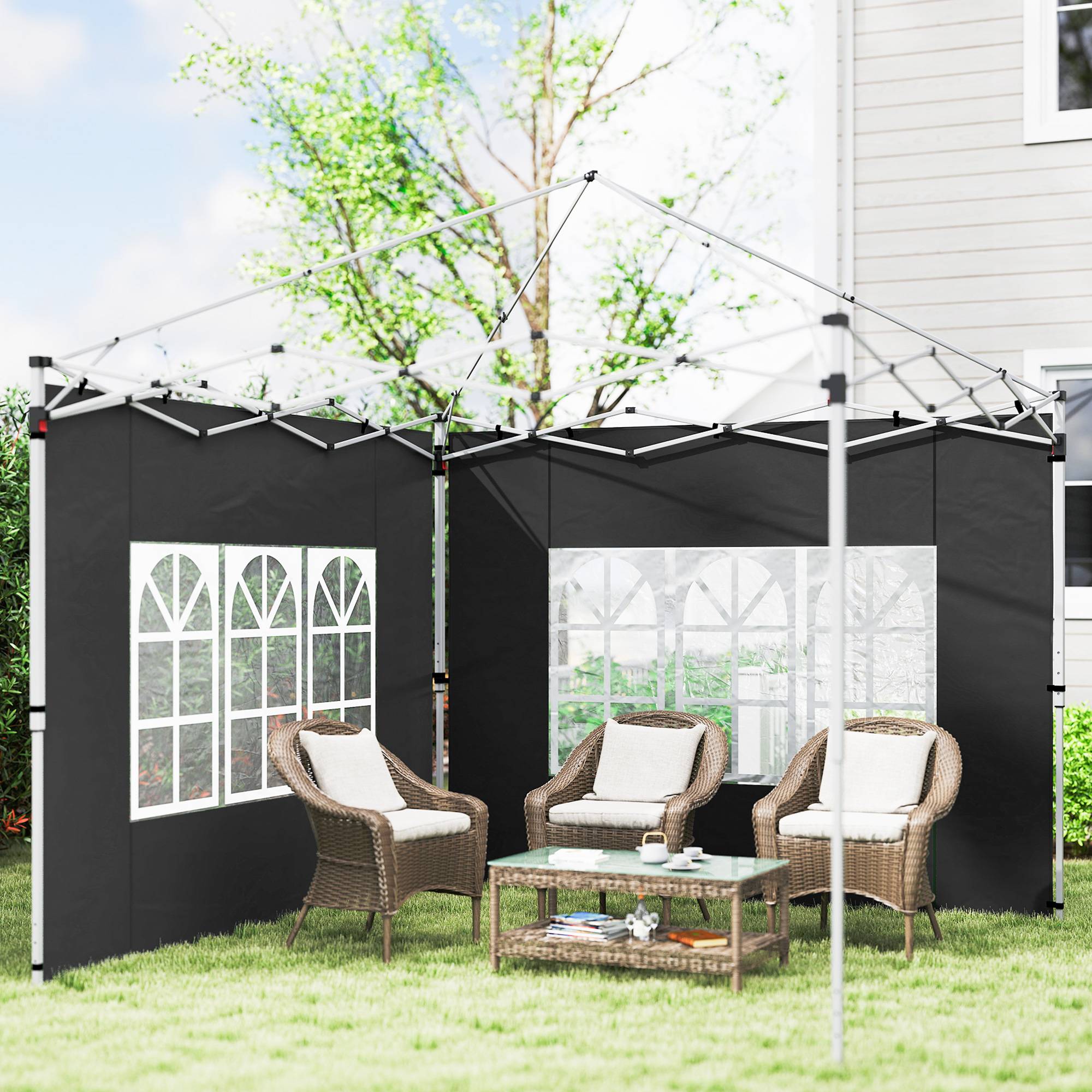 Outsunny - Lot 2 parois latérales pour tonnelle 3x3m/3x4m avec fenêtre tissu oxford 295x195cm noir - Outsunny - Image 6