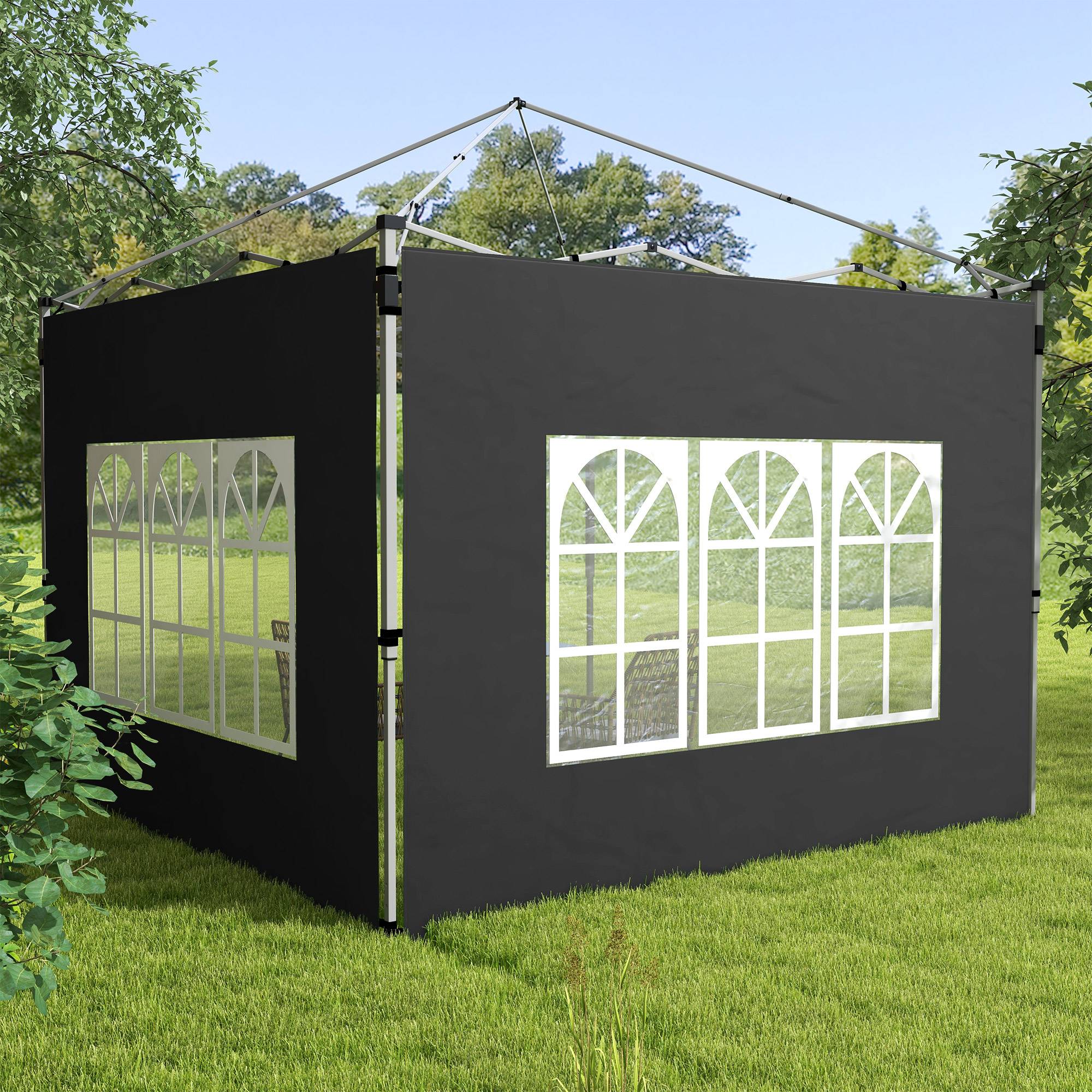 Outsunny - Lot 2 parois latérales pour tonnelle 3x3m/3x4m avec fenêtre tissu oxford 295x195cm noir - Outsunny - Image 4