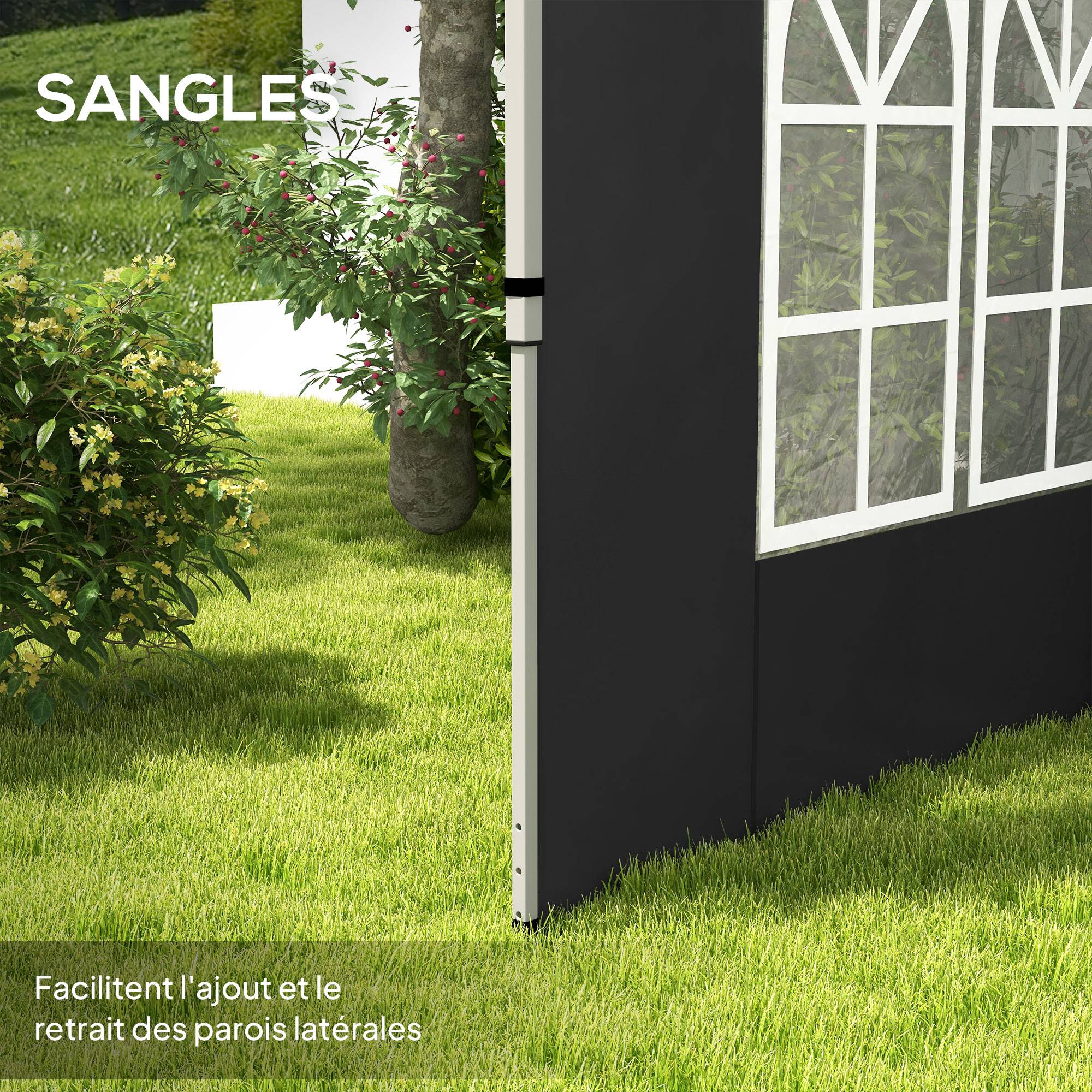 Outsunny - Lot 2 parois latérales pour tonnelle 3x3m/3x4m avec fenêtre tissu oxford 295x195cm noir - Outsunny - Image 8