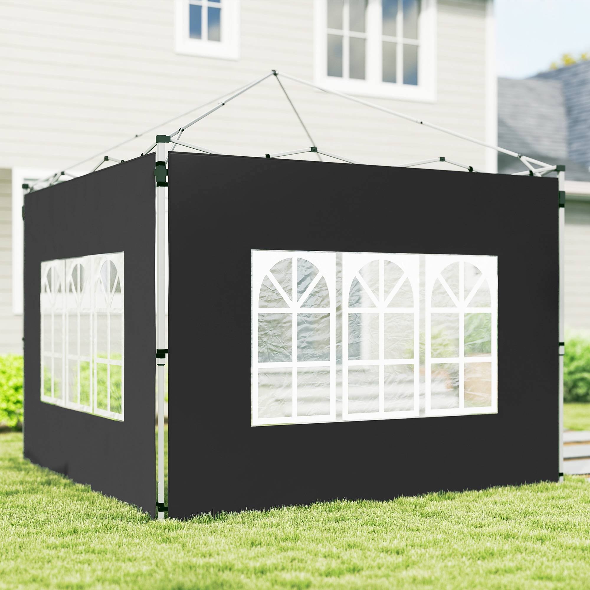 Outsunny - Lot 2 parois latérales pour tonnelle 3x3m/3x4m avec fenêtre tissu oxford 295x195cm noir - Outsunny - Image 2
