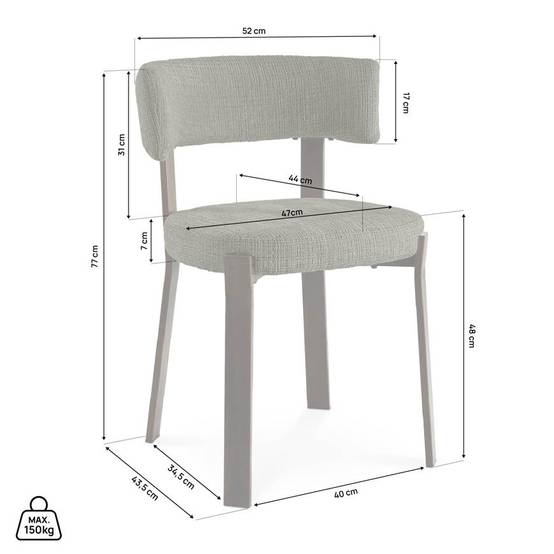 Sicaan Lot de 4 chaises style japandi tissu chenille kaki pieds métal effet noyer - ZOE - Image 2