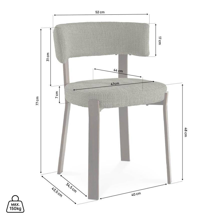 Sicaan Lot de 4 chaises style japandi tissu chenille kaki pieds métal effet noyer - ZOE - Image 2
