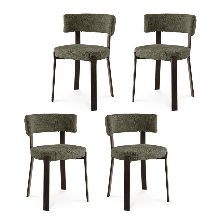 Sicaan Lot de 4 chaises style japandi tissu chenille kaki pieds métal effet noyer - ZOE - Image 3