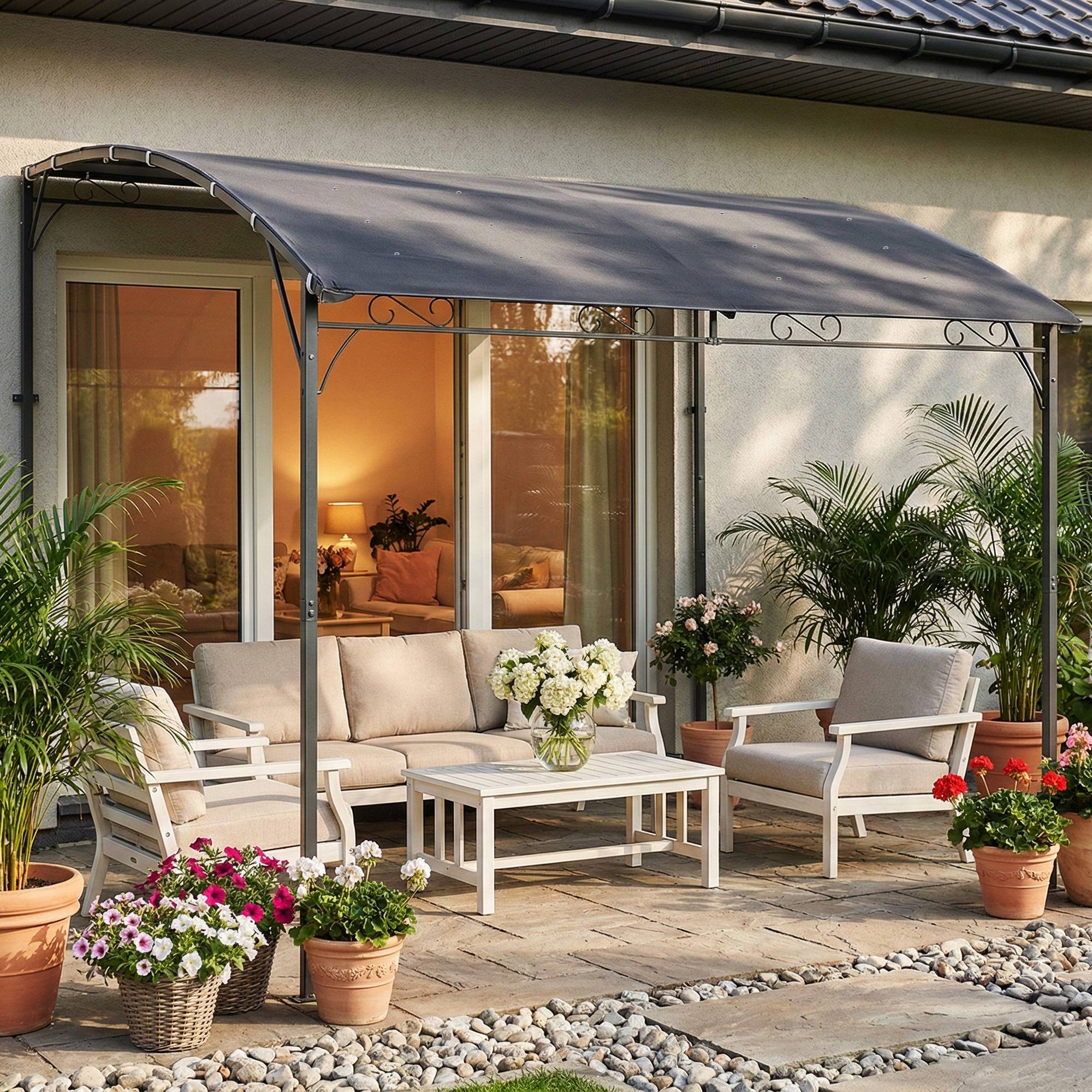 Pergola Adossée Métal Toit Incliné 16 Trous Drainage Imperméable 3.8x2.8m Gris - ComfortXL Outdoor Living - Image 4
