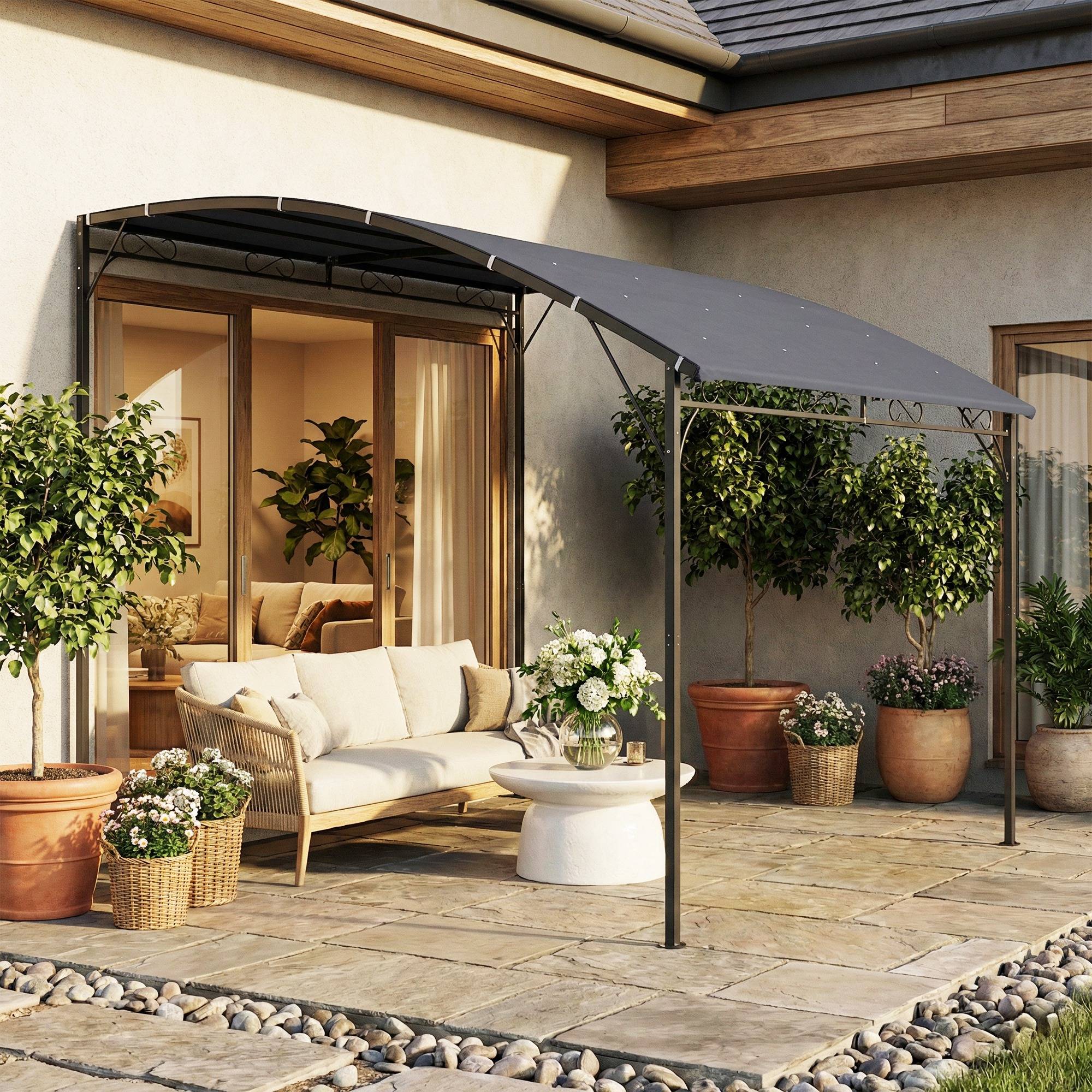 Pergola Adossée Métal Toit Incliné 16 Trous Drainage Imperméable 3.8x2.8m Gris - ComfortXL Outdoor Living - Image 10