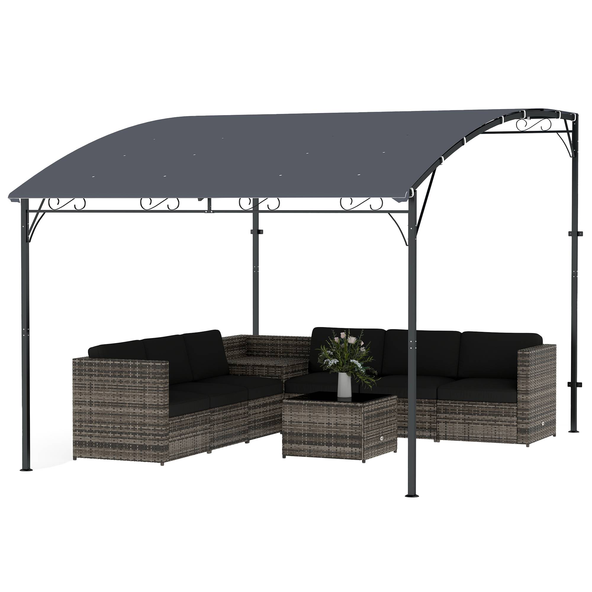 Pergola Adossée Métal Toit Incliné 16 Trous Drainage Imperméable 3.8x2.8m Gris - ComfortXL Outdoor Living - Image 2
