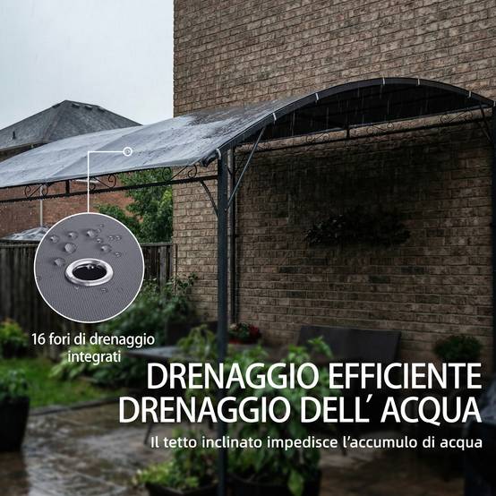Pergola Adossée Métal Toit Incliné 16 Trous Drainage Imperméable 3.8x2.8m Gris - ComfortXL Outdoor Living - Image 8