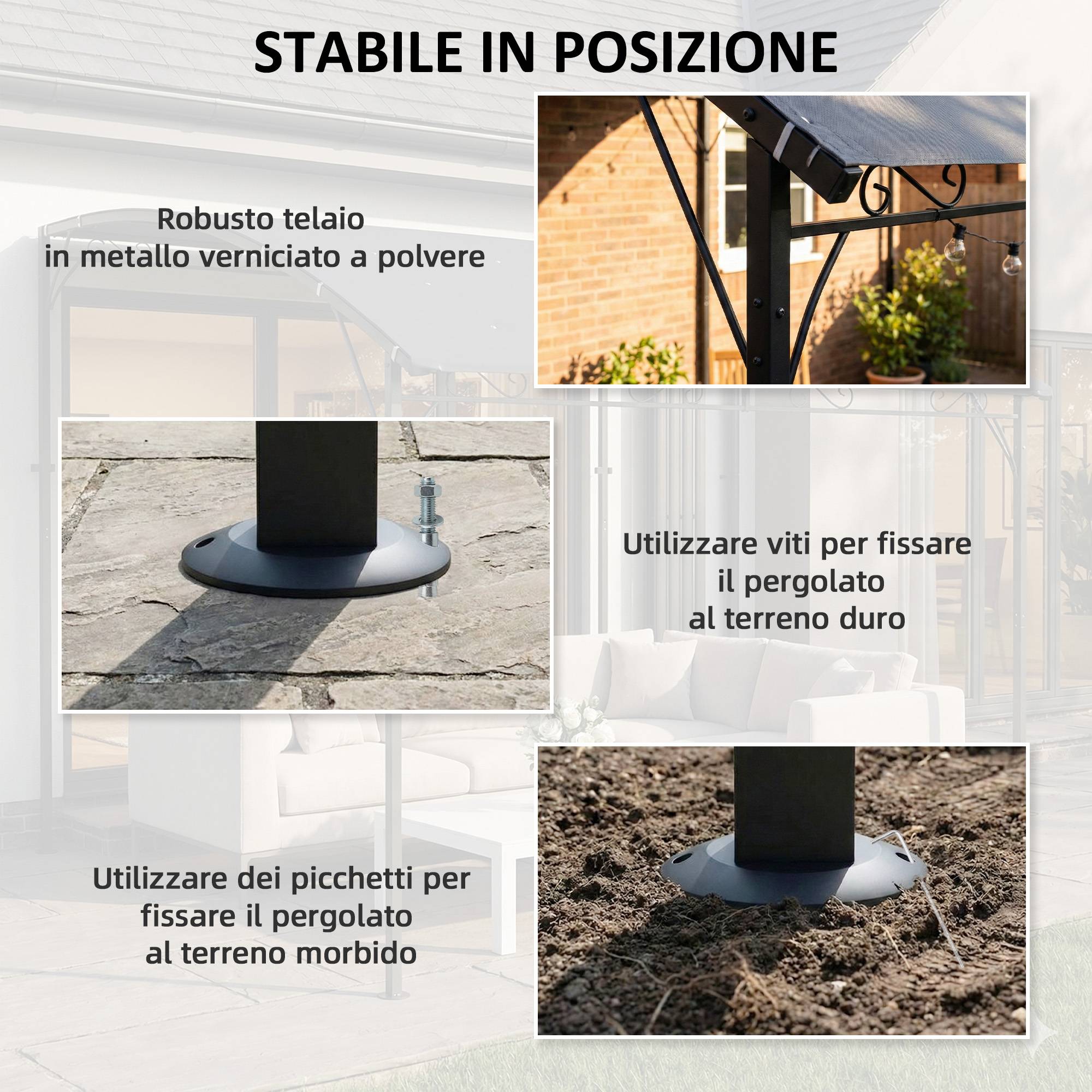 Pergola Adossée Métal Toit Incliné 16 Trous Drainage Imperméable 3.8x2.8m Gris - ComfortXL Outdoor Living - Image 9